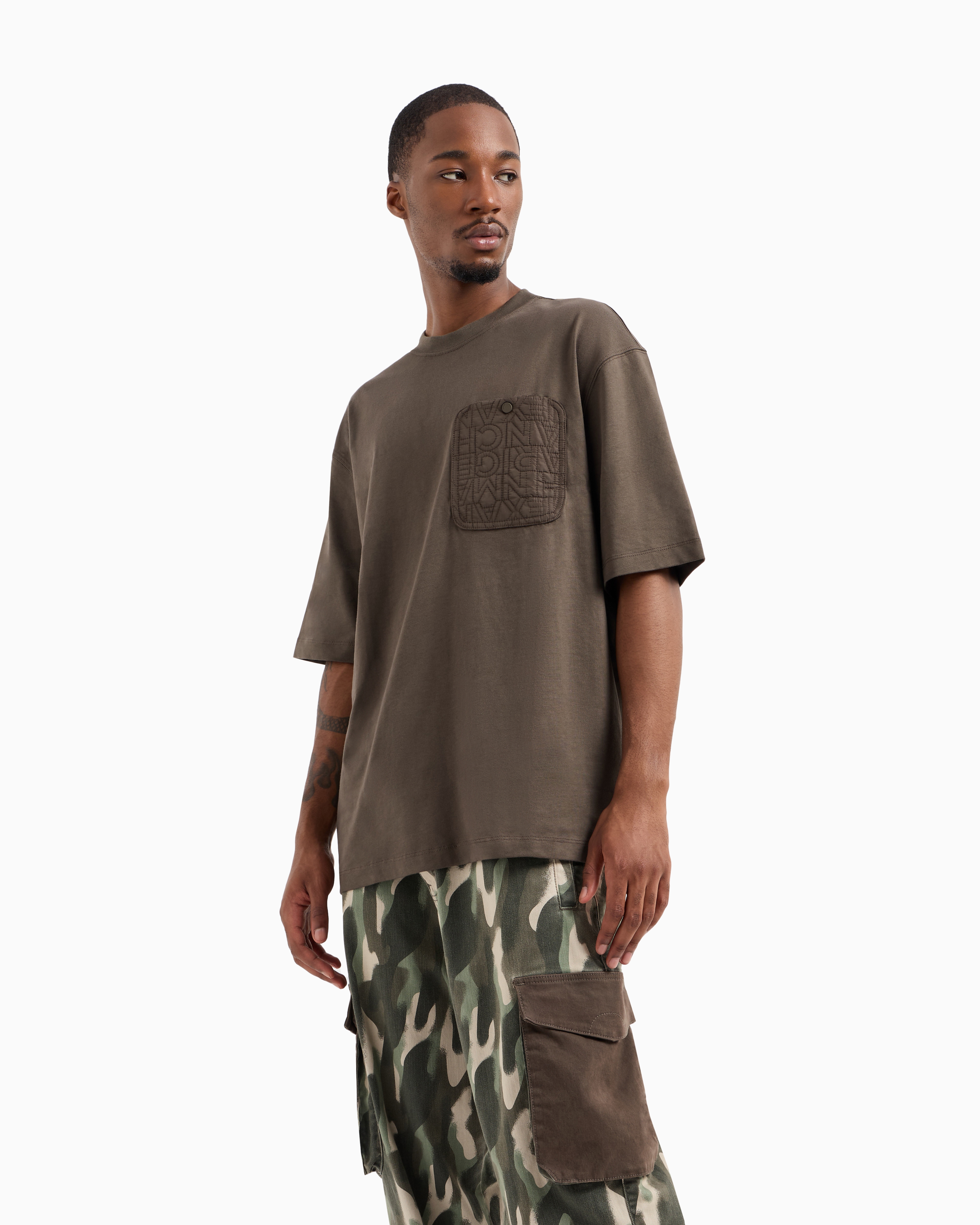 Armani Exchange - Relaxed fit T-shirt with contrast pocket ASV cotton, Man, Brown, Size: