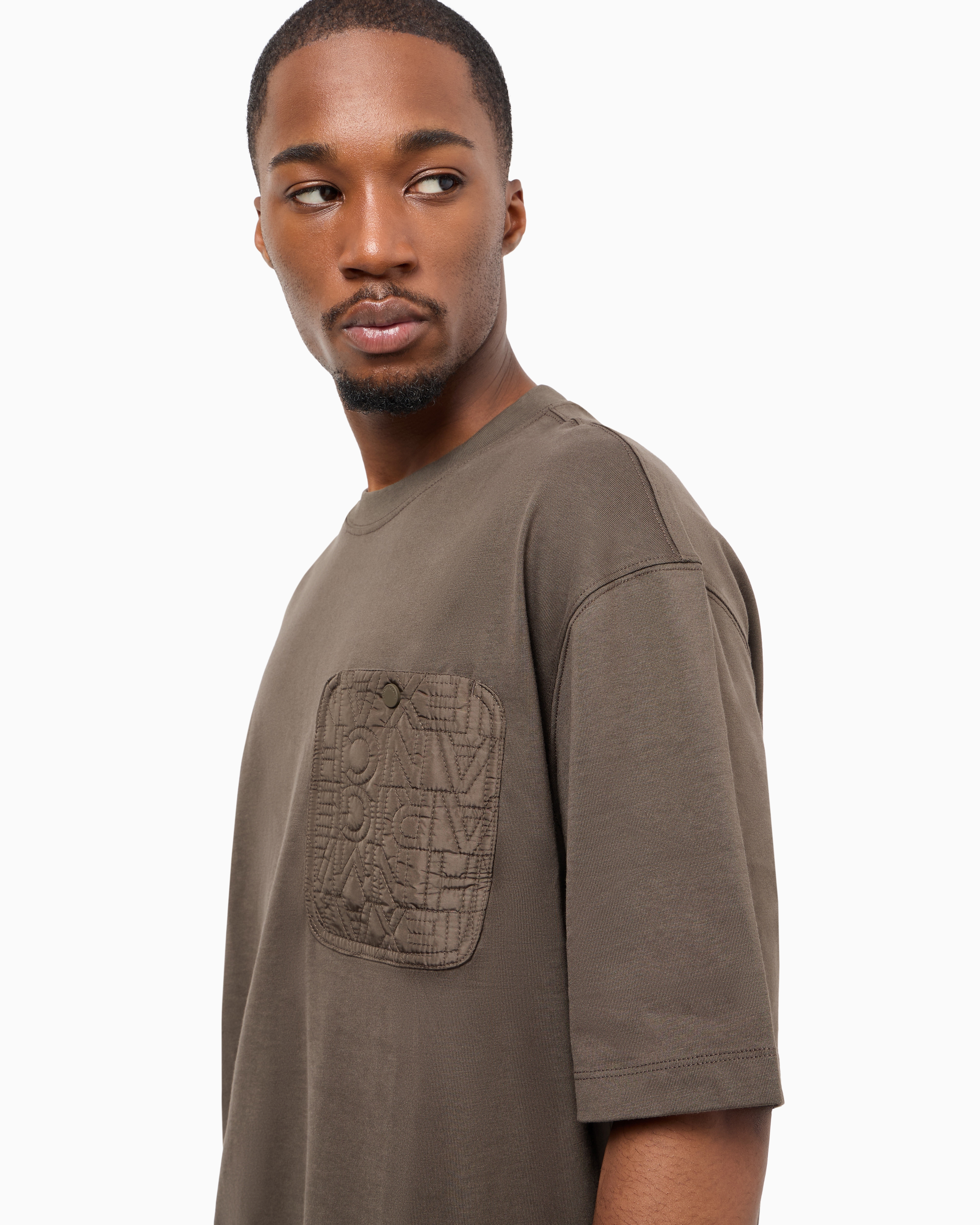 Armani Exchange - Relaxed fit T-shirt with contrast pocket ASV cotton, Man, Brown, Size: