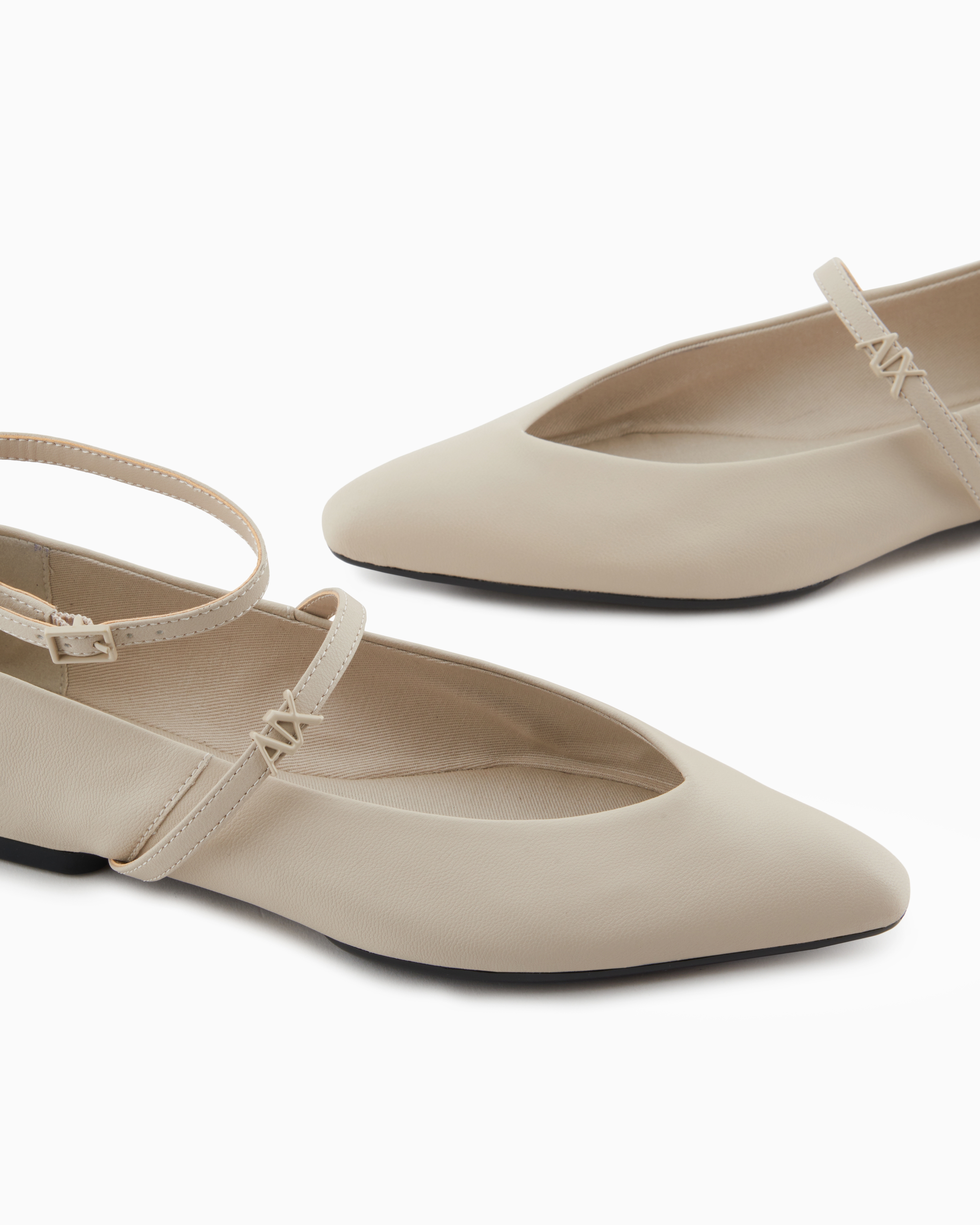 Armani Exchange - Pointed toe ballerinas with two straps, Woman, Beige, Size: