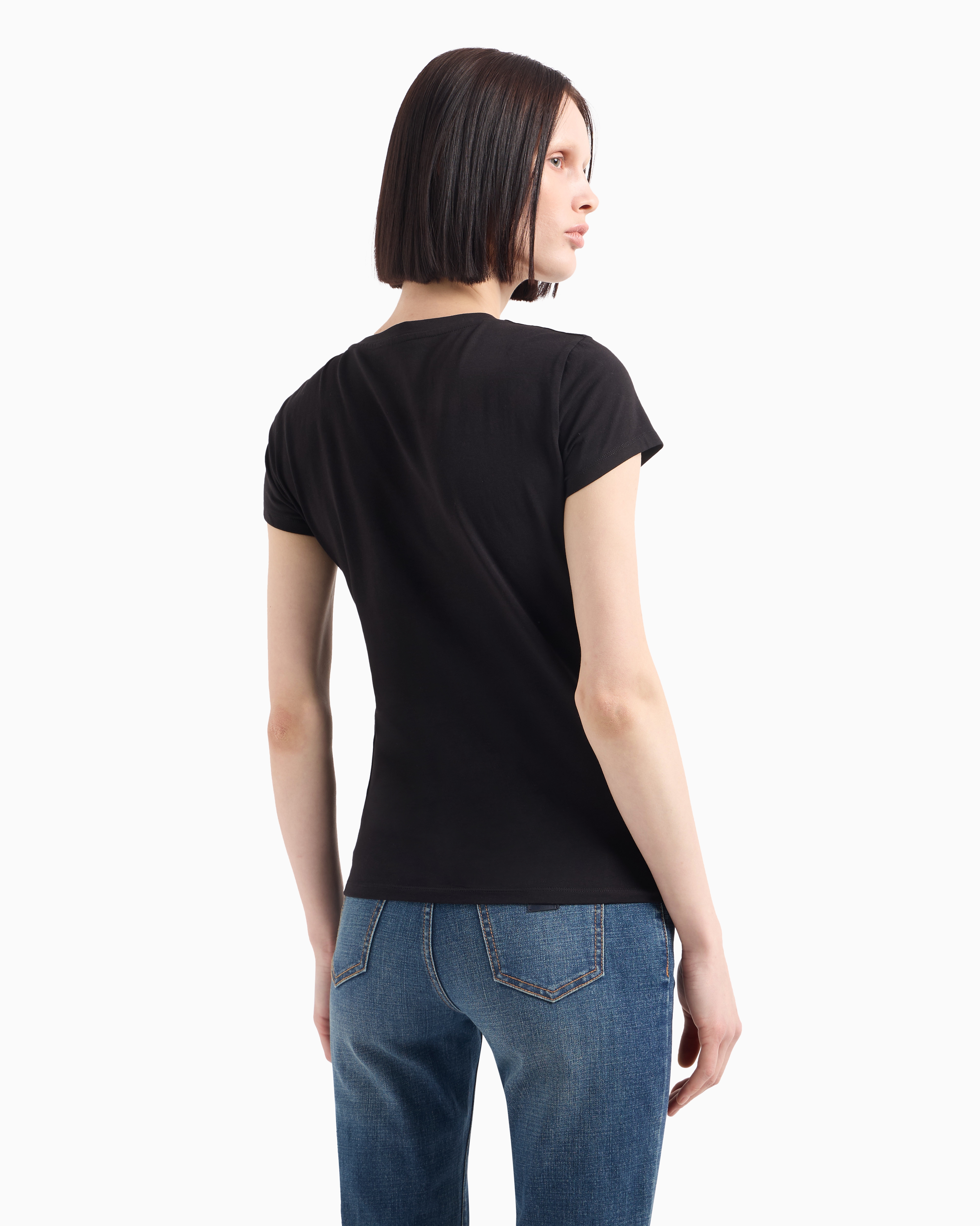 Armani Exchange - Slim fit T-shirt stretch cotton jersey, Woman, Black, Size:
