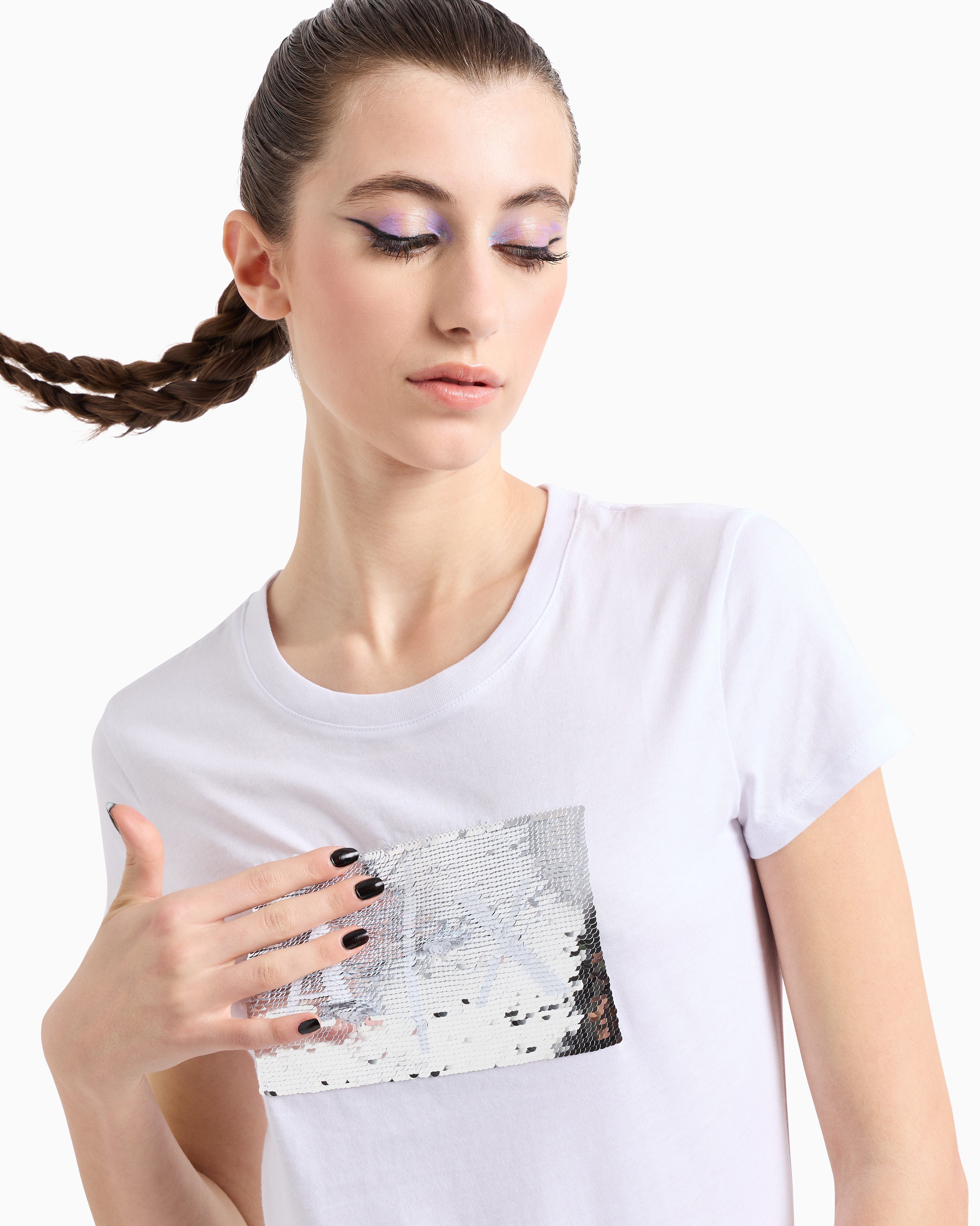 Armani Exchange - Slim fit T-shirt stretch cotton jersey, Woman, White, Size: