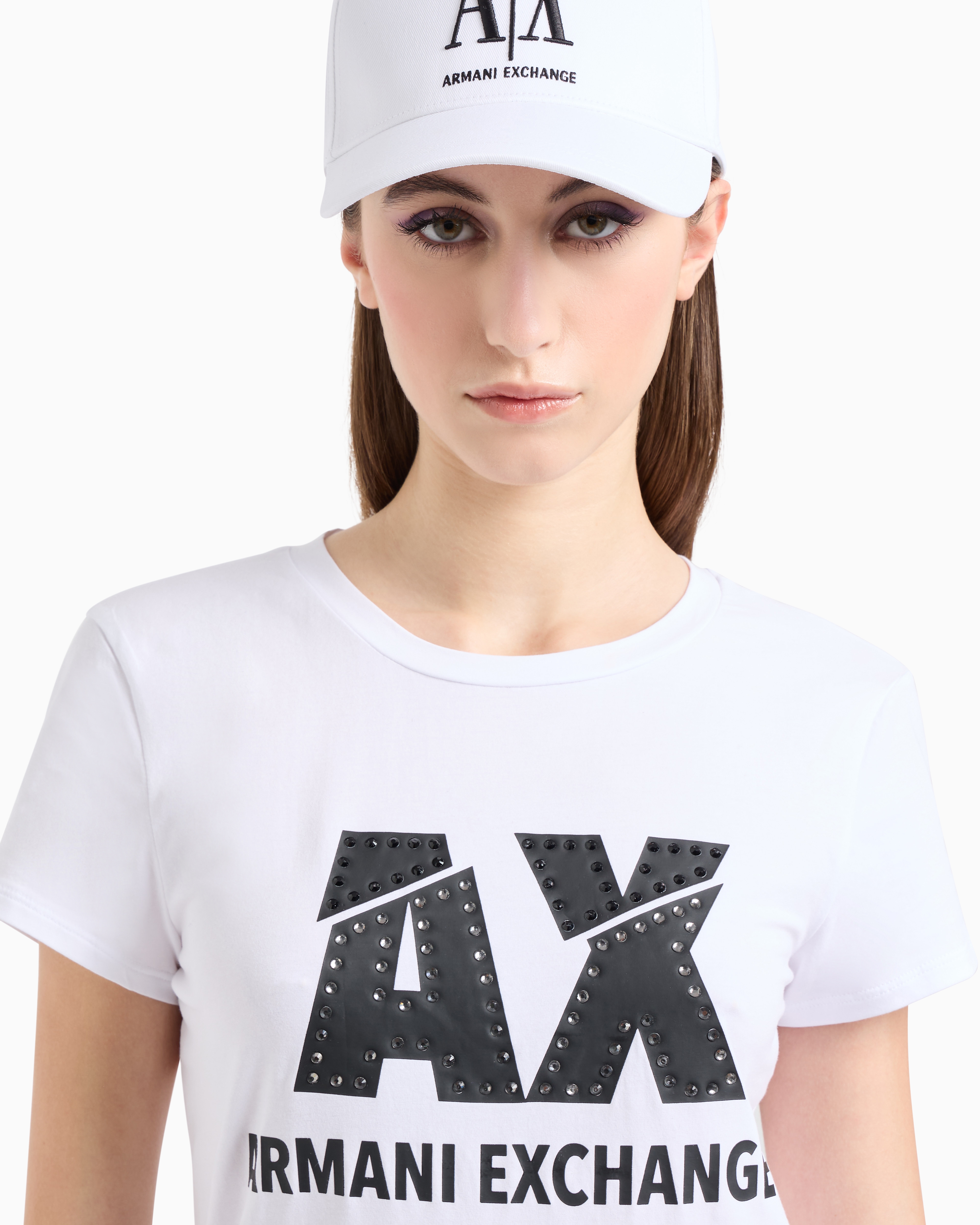 Armani Exchange - Slim fit T-shirt stretch cotton jersey, Woman, White, Size: