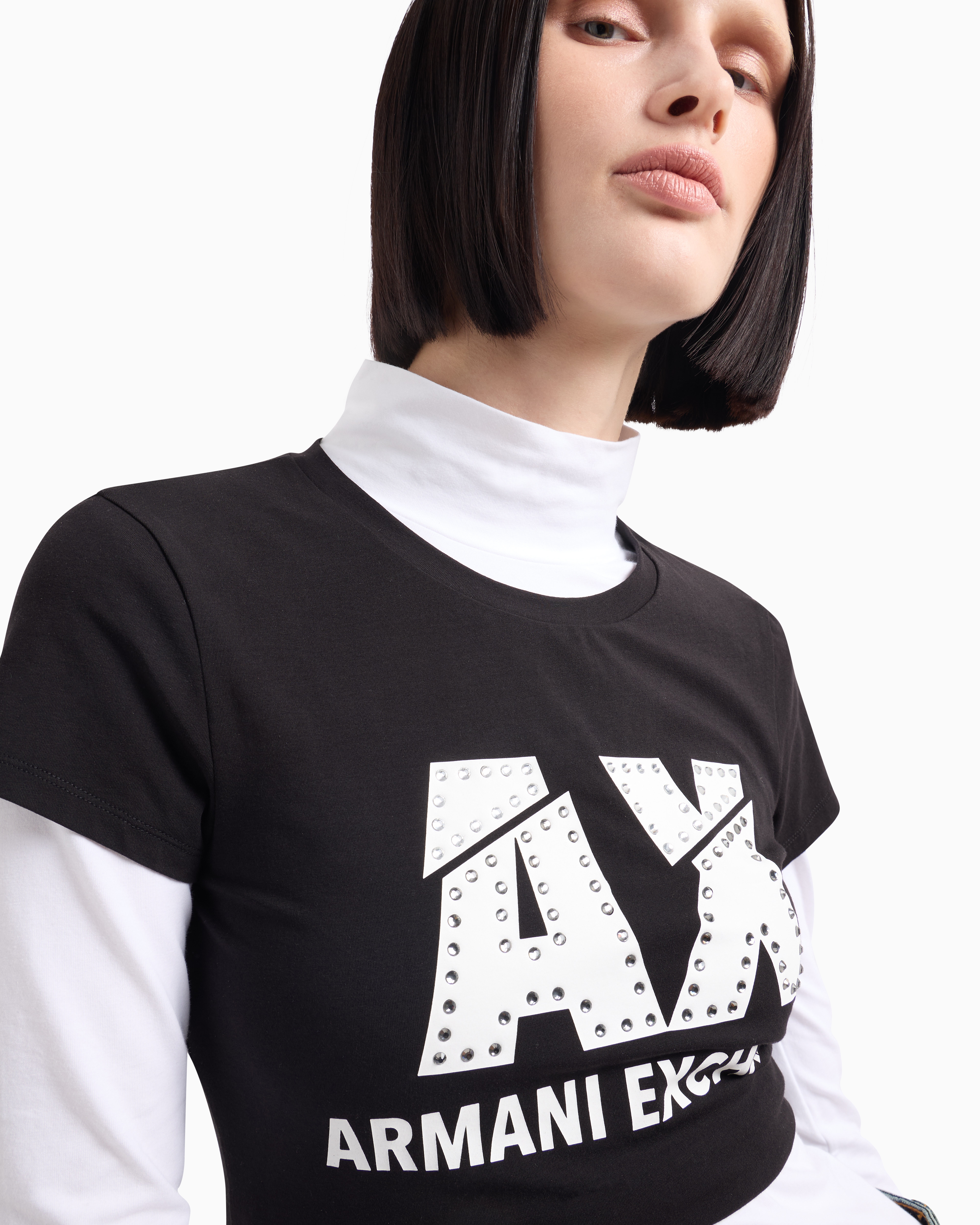 Armani Exchange - Slim fit T-shirt stretch cotton jersey, Woman, Black, Size: