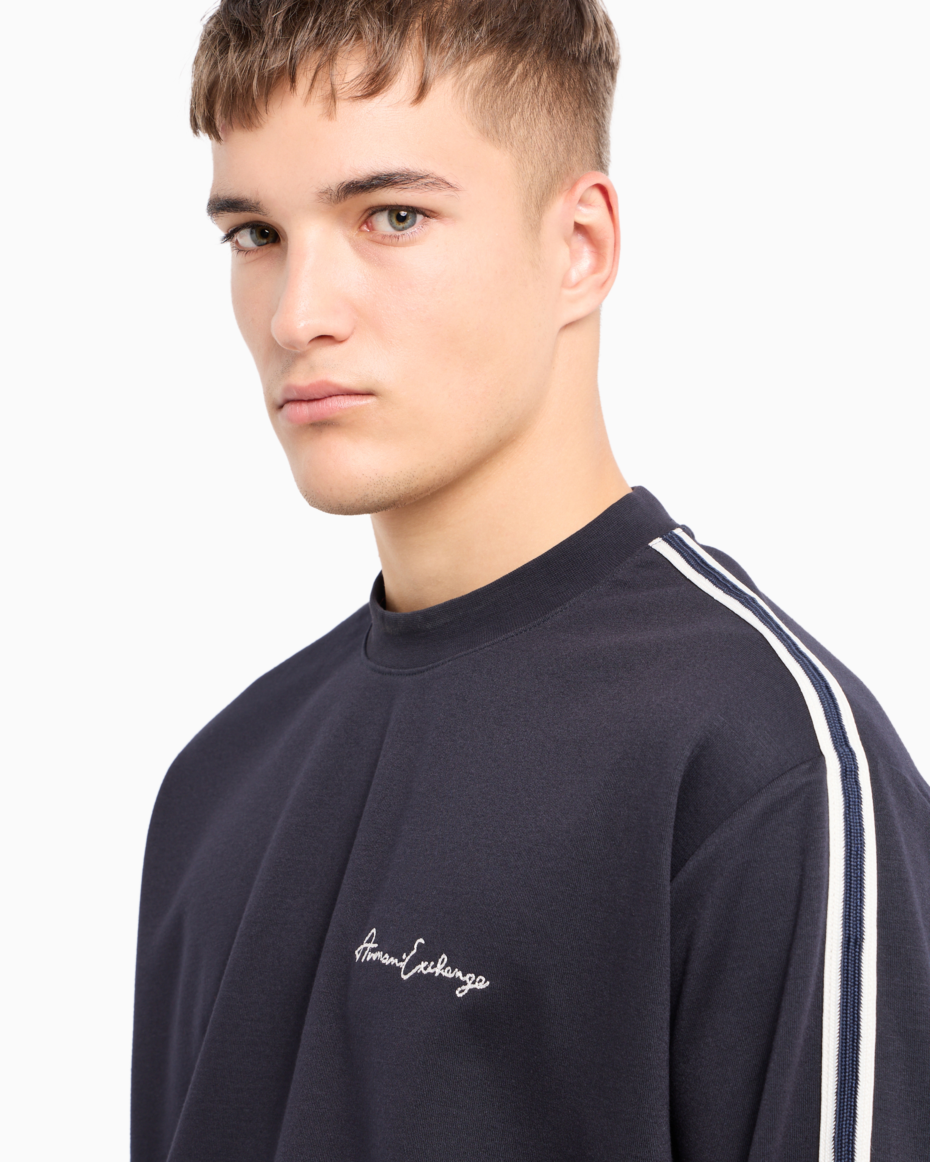 Armani Exchange - Logo Signature Crewneck Sweatshirt, Man, Navy Blue, Size:
