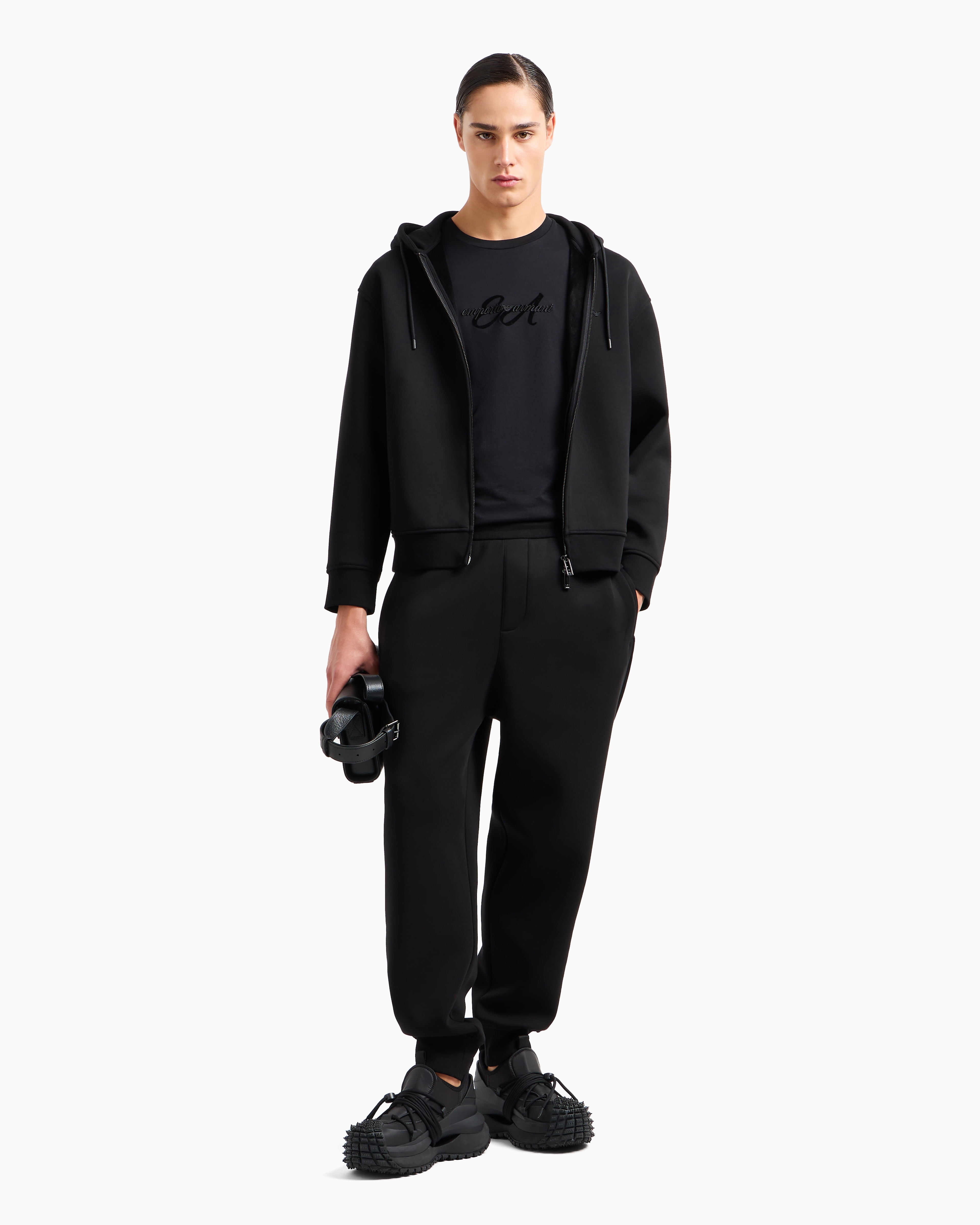 Lyocell-blend jersey hooded sweatshirt with zip | Emporio Armani