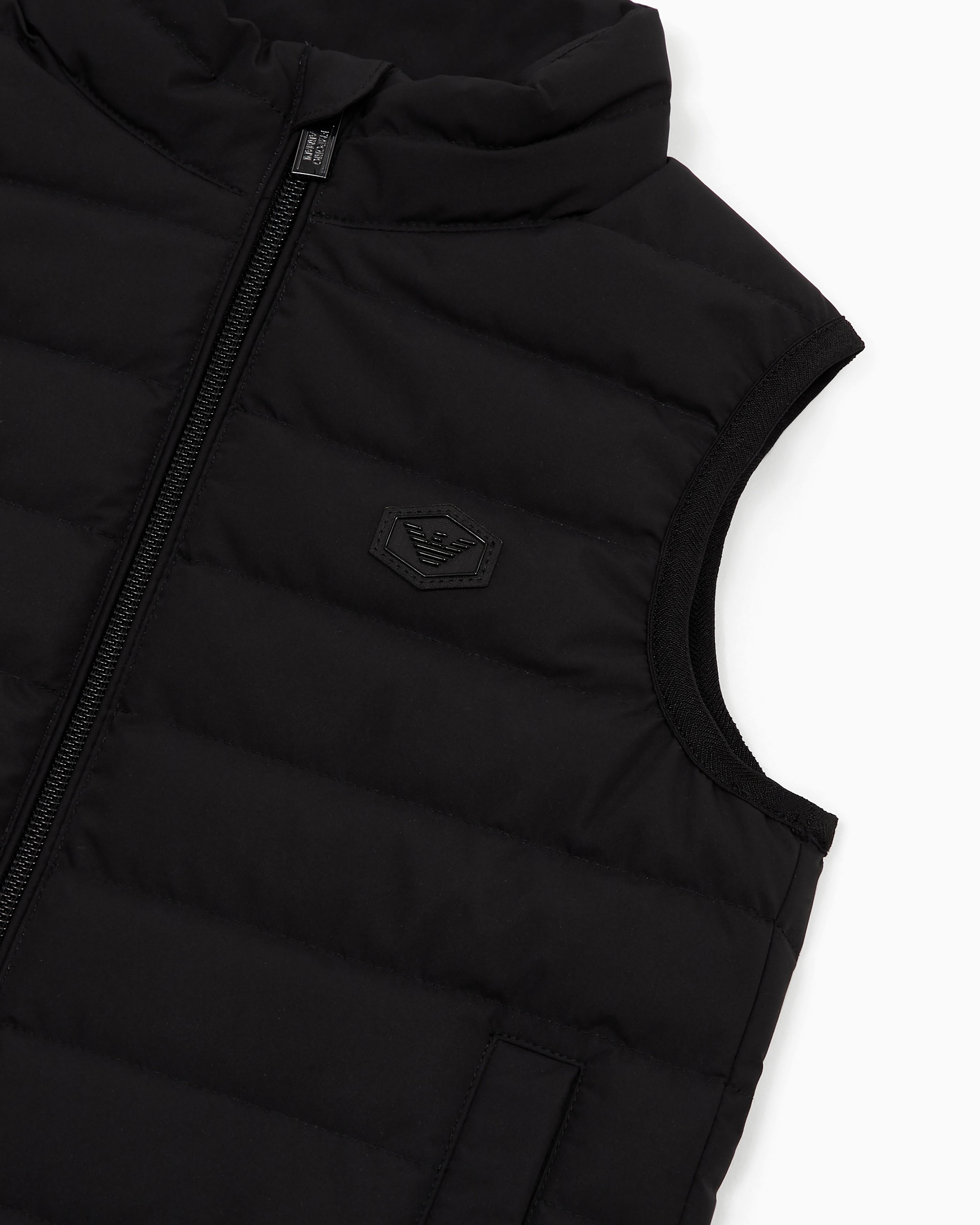 Emporio Armani - ASV recycled down sleeveless puffer jacket quilted nylon, Boy, Black, Size: