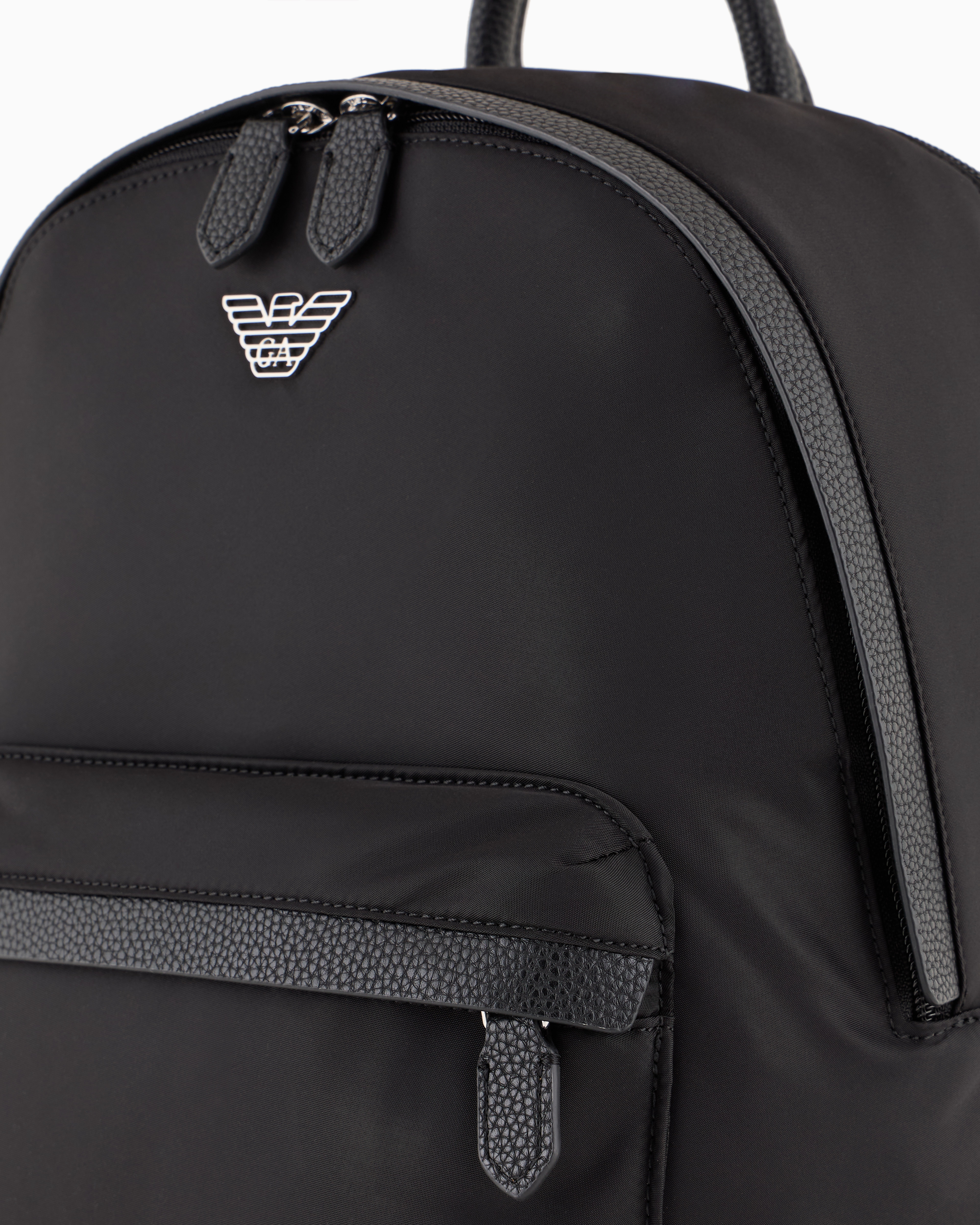 Emporio Armani - ASV recycled nylon backpack with eagle plaque, Woman, Black, Size: TU
