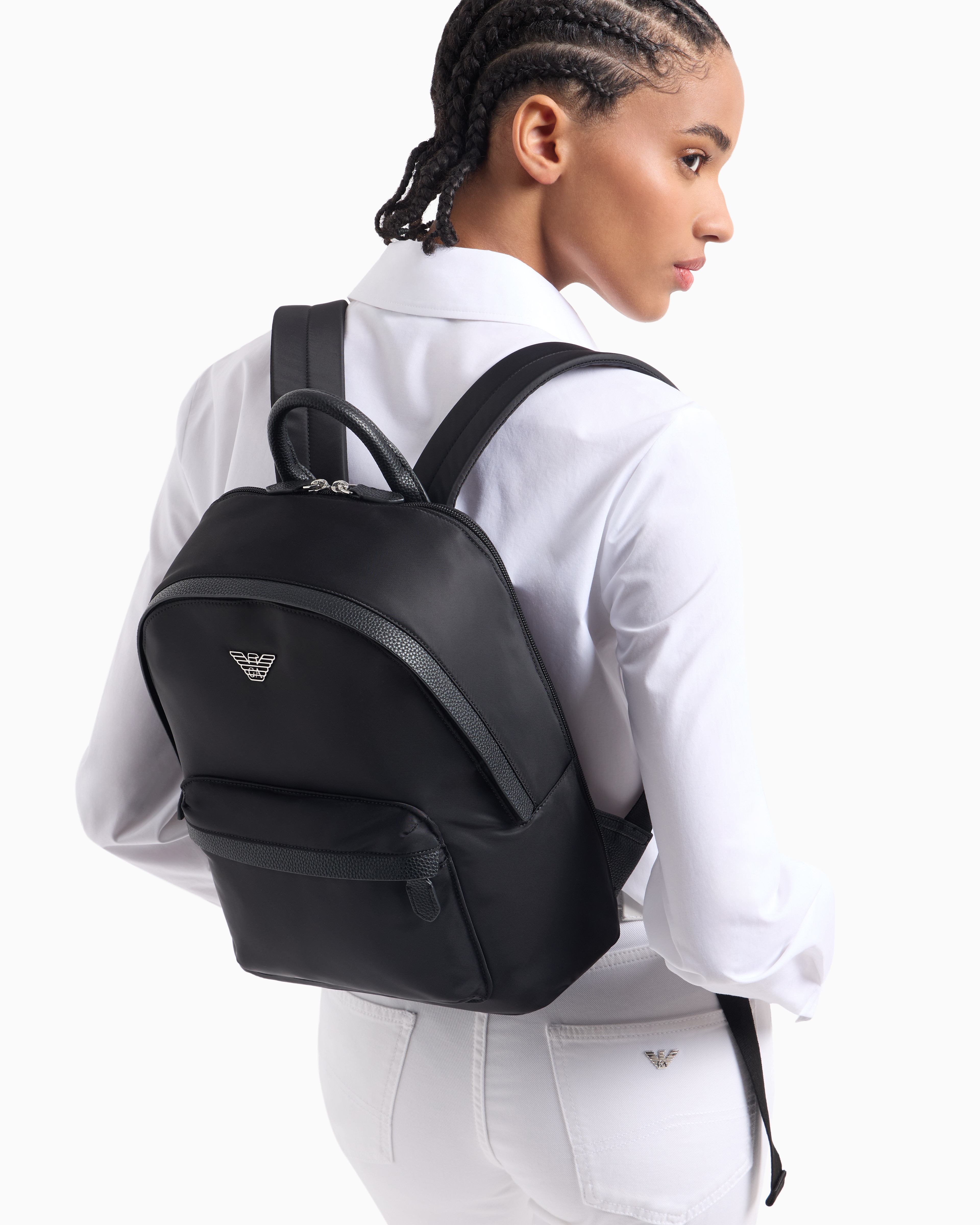 Emporio Armani - ASV recycled nylon backpack with eagle plaque, Woman, Black, Size: TU