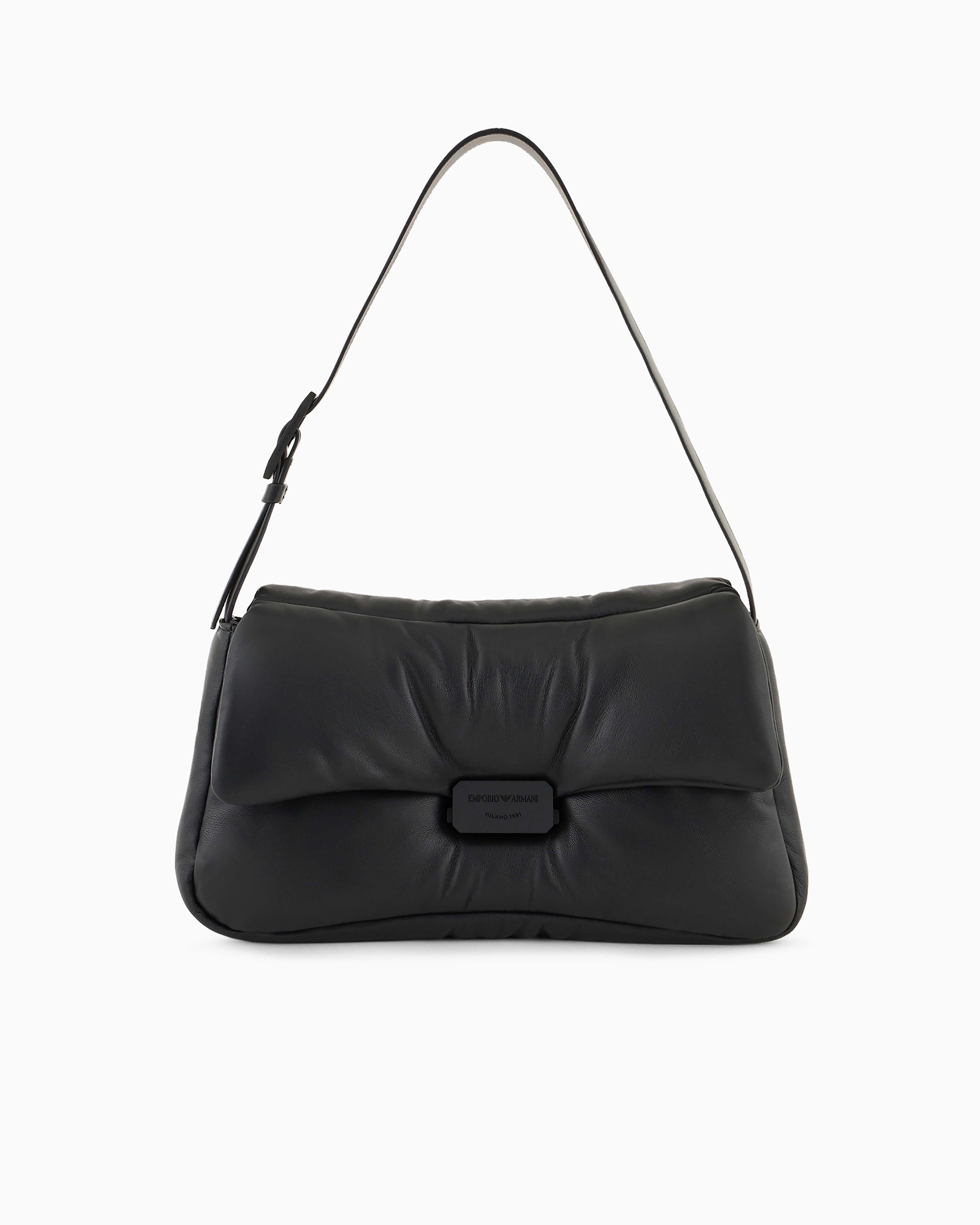 Emporio Armani - Oversized shoulder bag in puffy nappa leather, Woman, Black, Size: TU