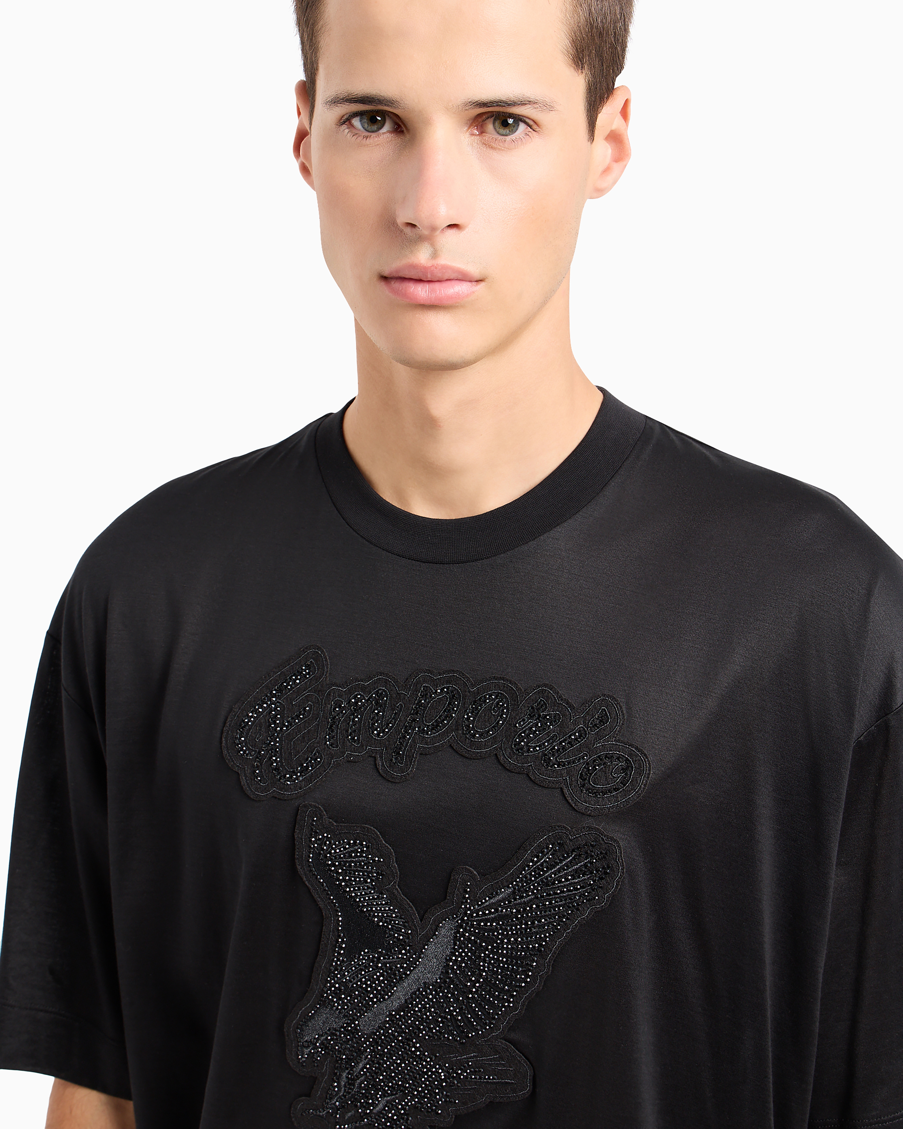 トップス Rare Emporio Armani Rhine Stone Sleeves ASV Clubwear oversize T-shirt in Lyocell-blend jersey with