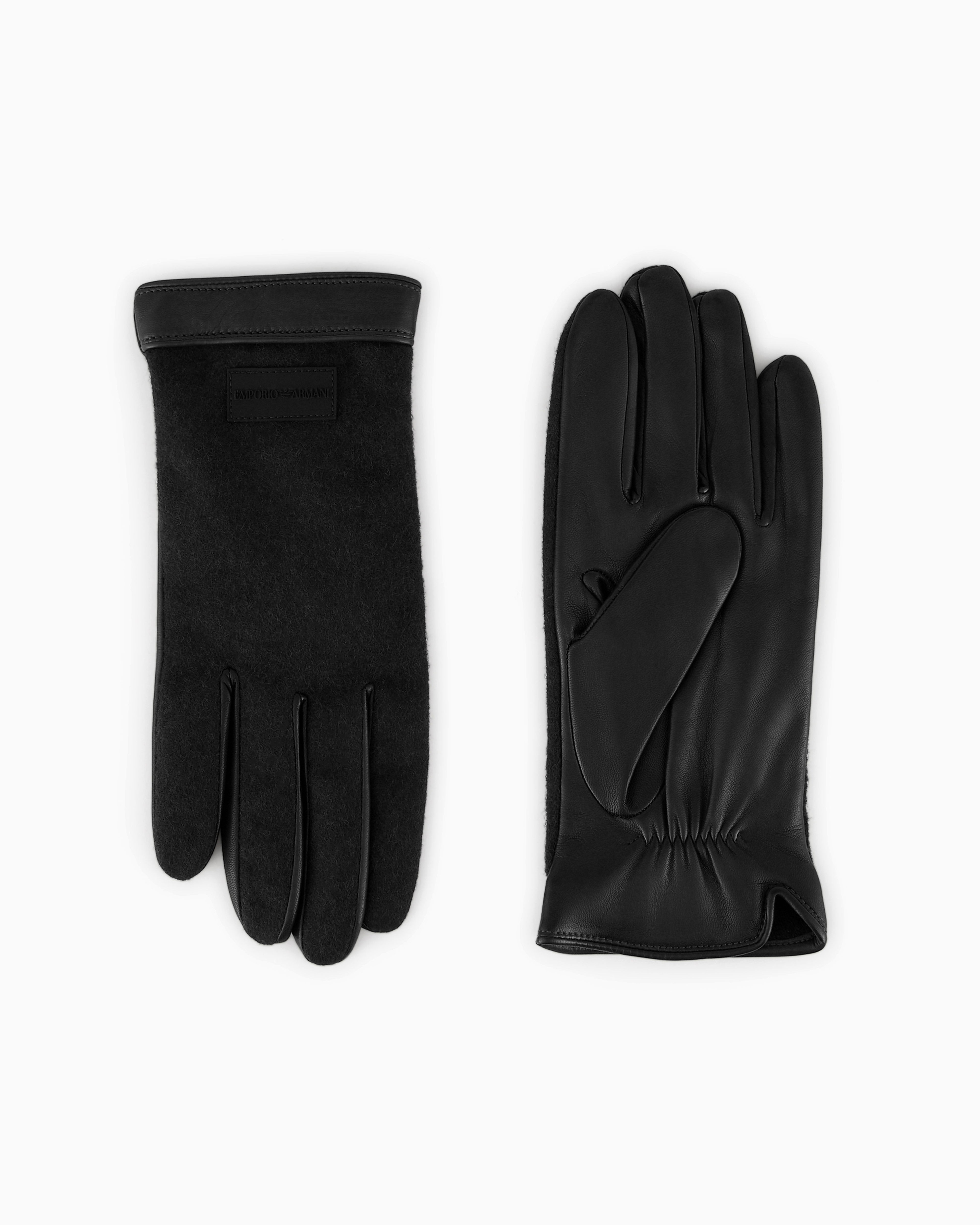 Emporio Armani - Nappa leather and wool cloth gloves, Man, Black, Size: