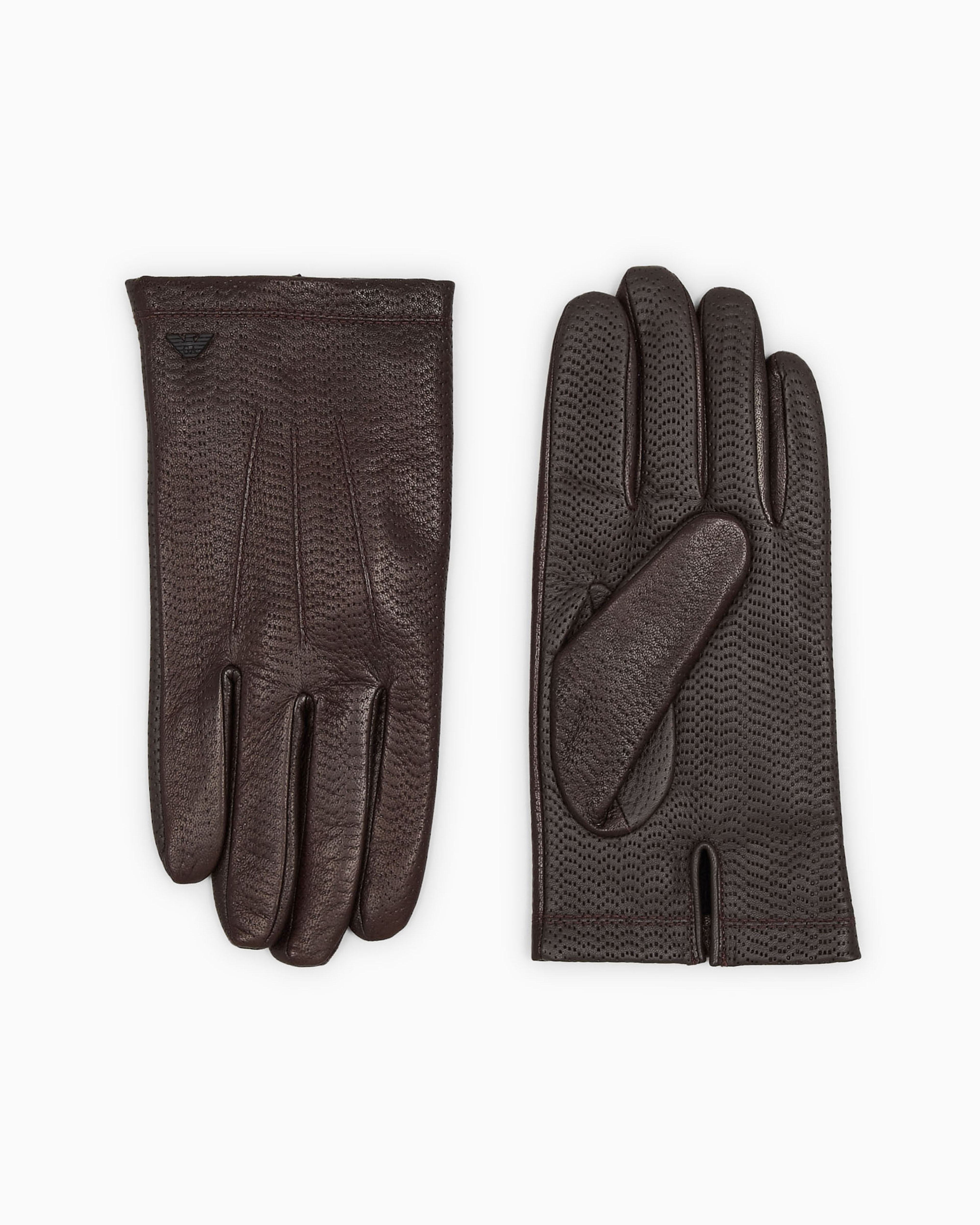 Emporio Armani - Nappa lambskin touchscreen gloves, Man, Brown, Size: