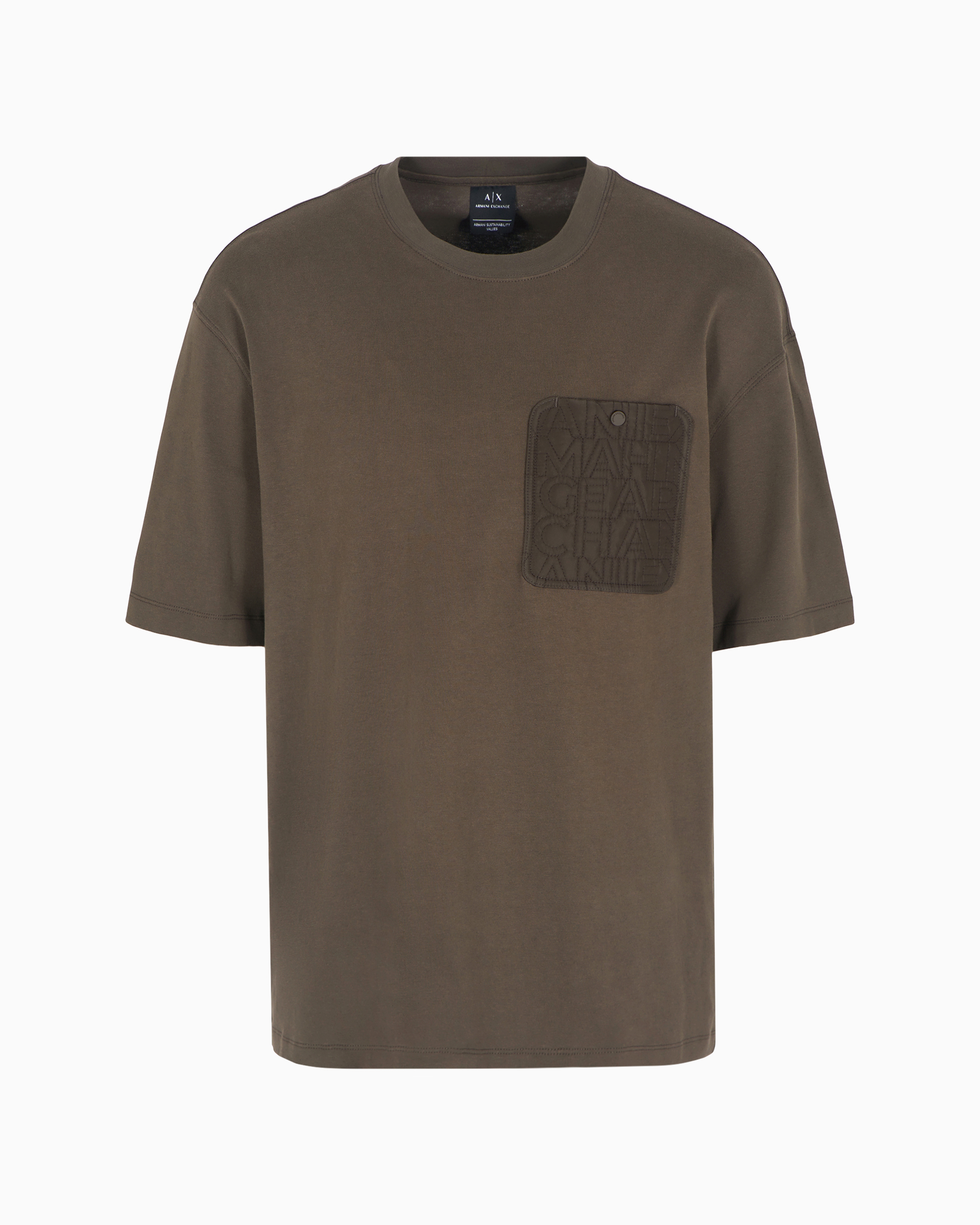 Armani Exchange - Relaxed fit T-shirt with contrast pocket ASV cotton, Man, Brown, Size: