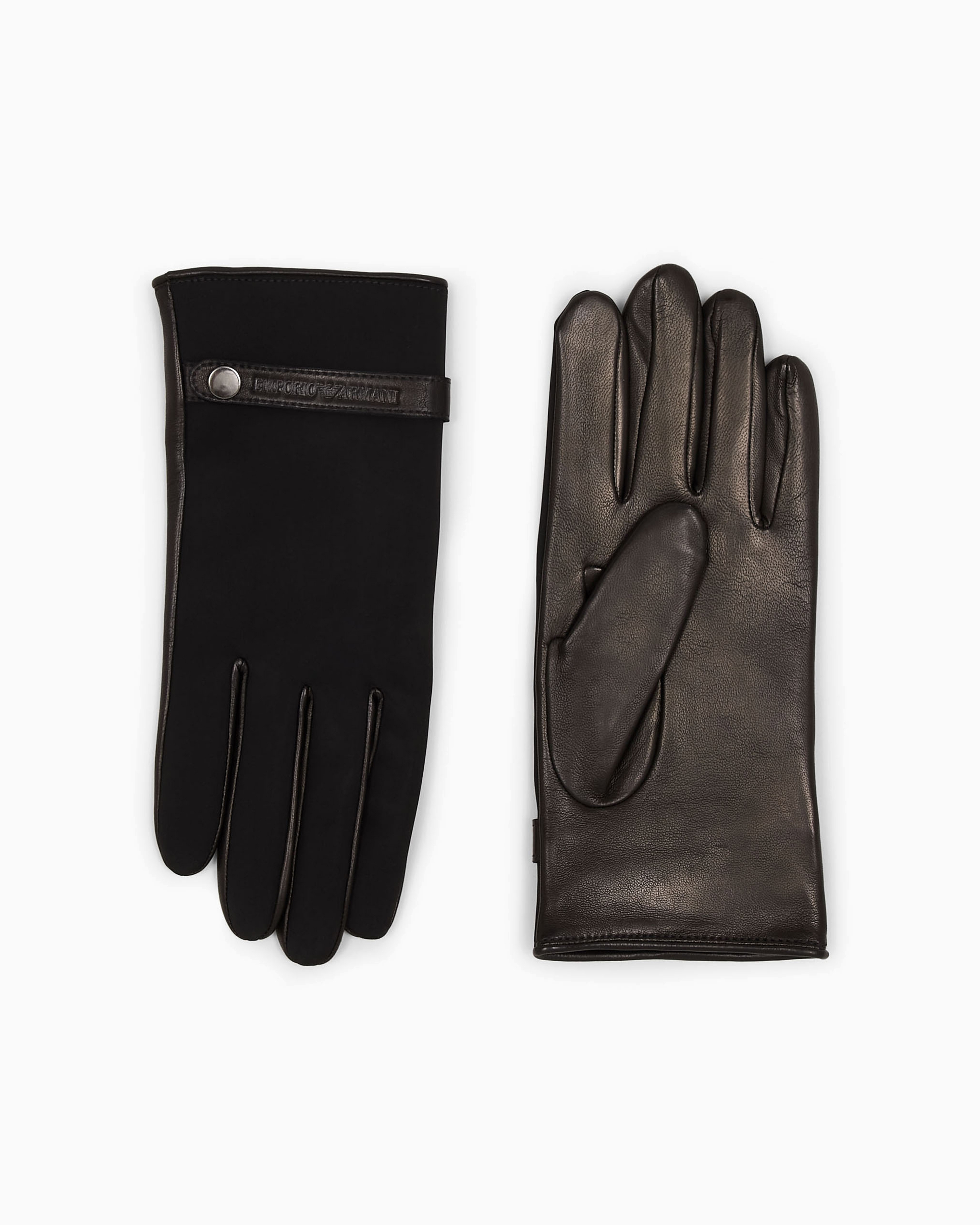 Emporio Armani - Nylon and lambskin nappa leather gloves, Man, Black, Size: XL