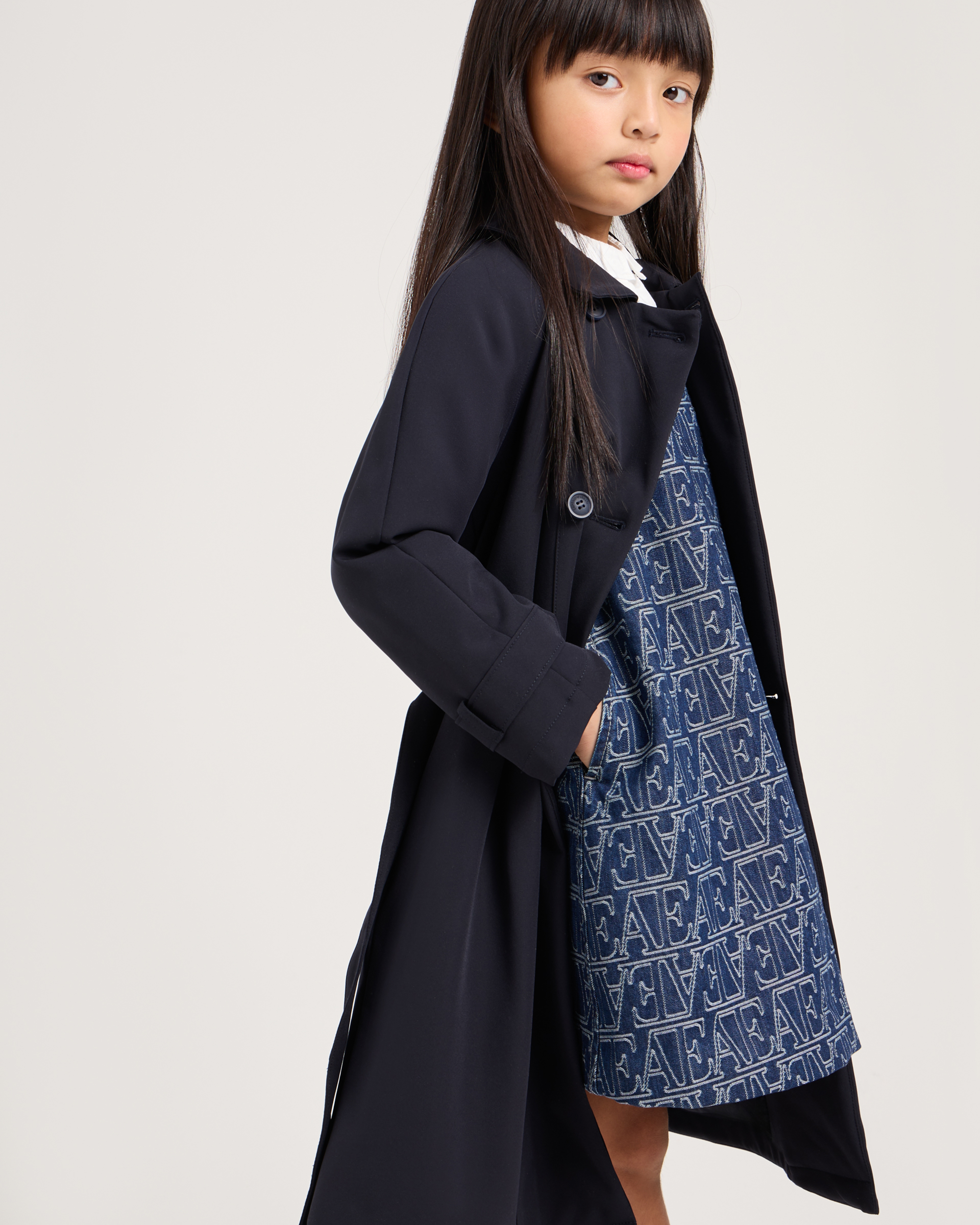 EMPORIO ARMANI ダブルブレスト トレンチコート ネイビー　美品 ダブルブレスト トレンチコート ソフトタッチナイロン | Emporio Armani