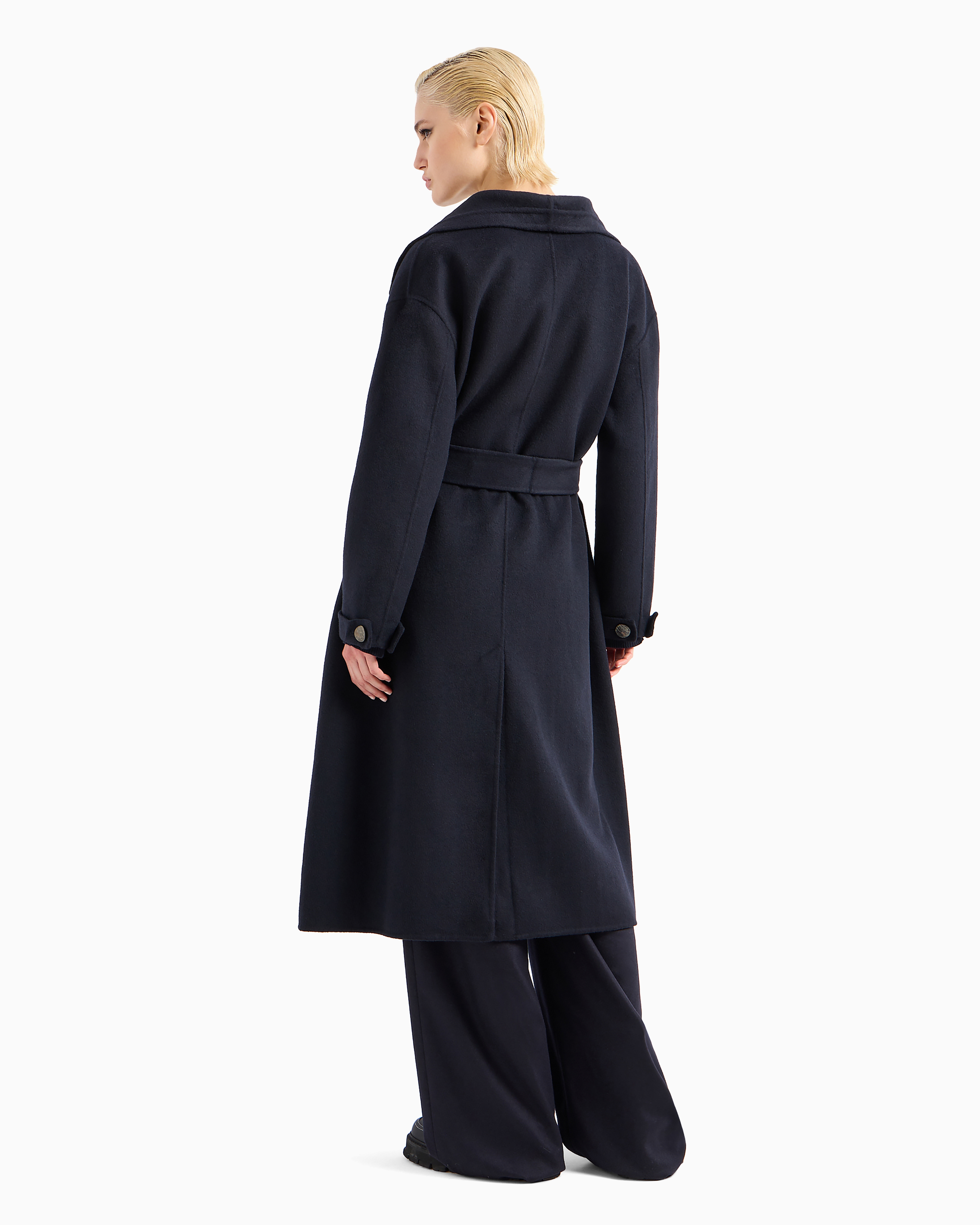 Compact double wool-blend robe coat | Emporio Armani