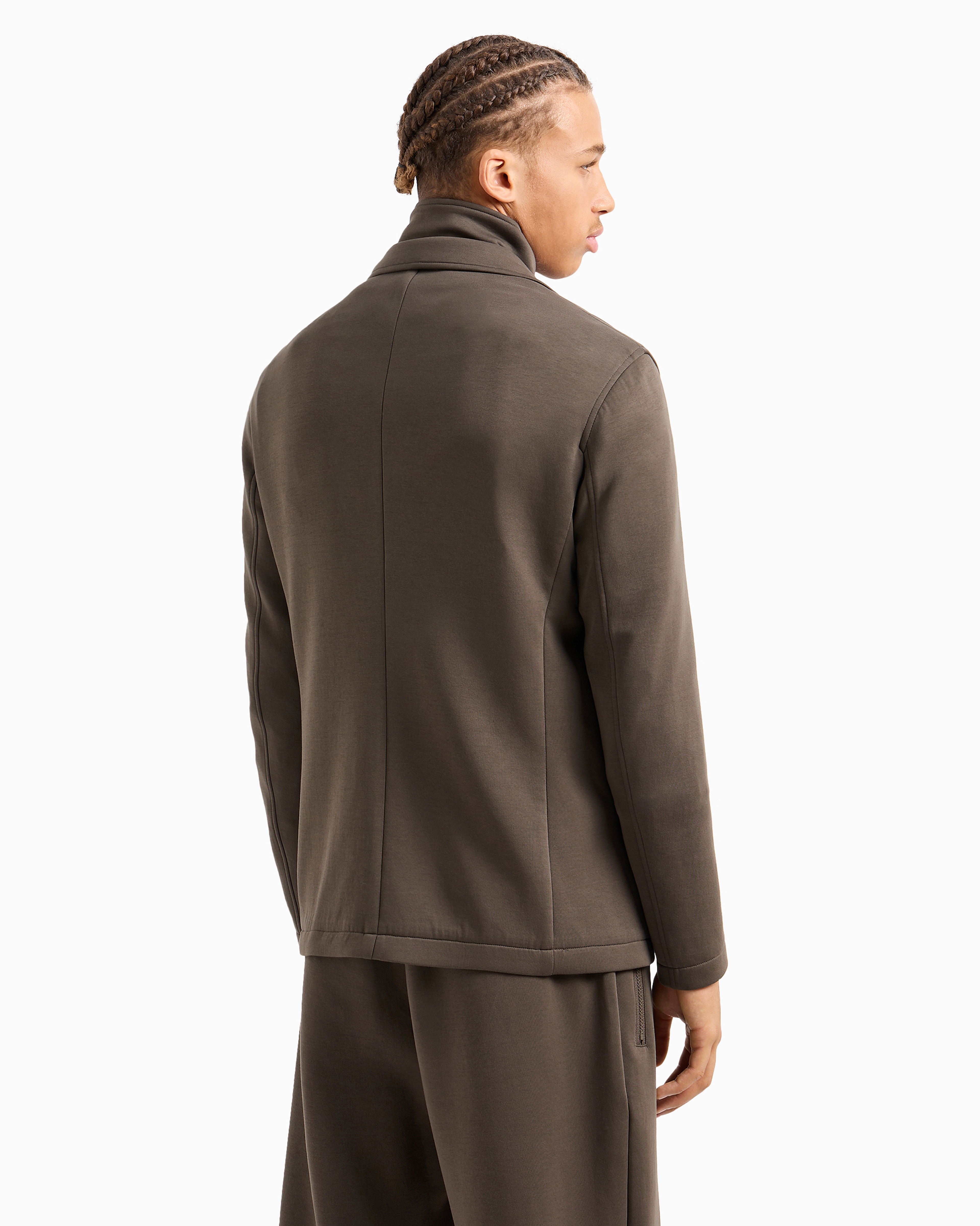 Single-breasted stretch cotton jacket with zip-up bib | Armani
