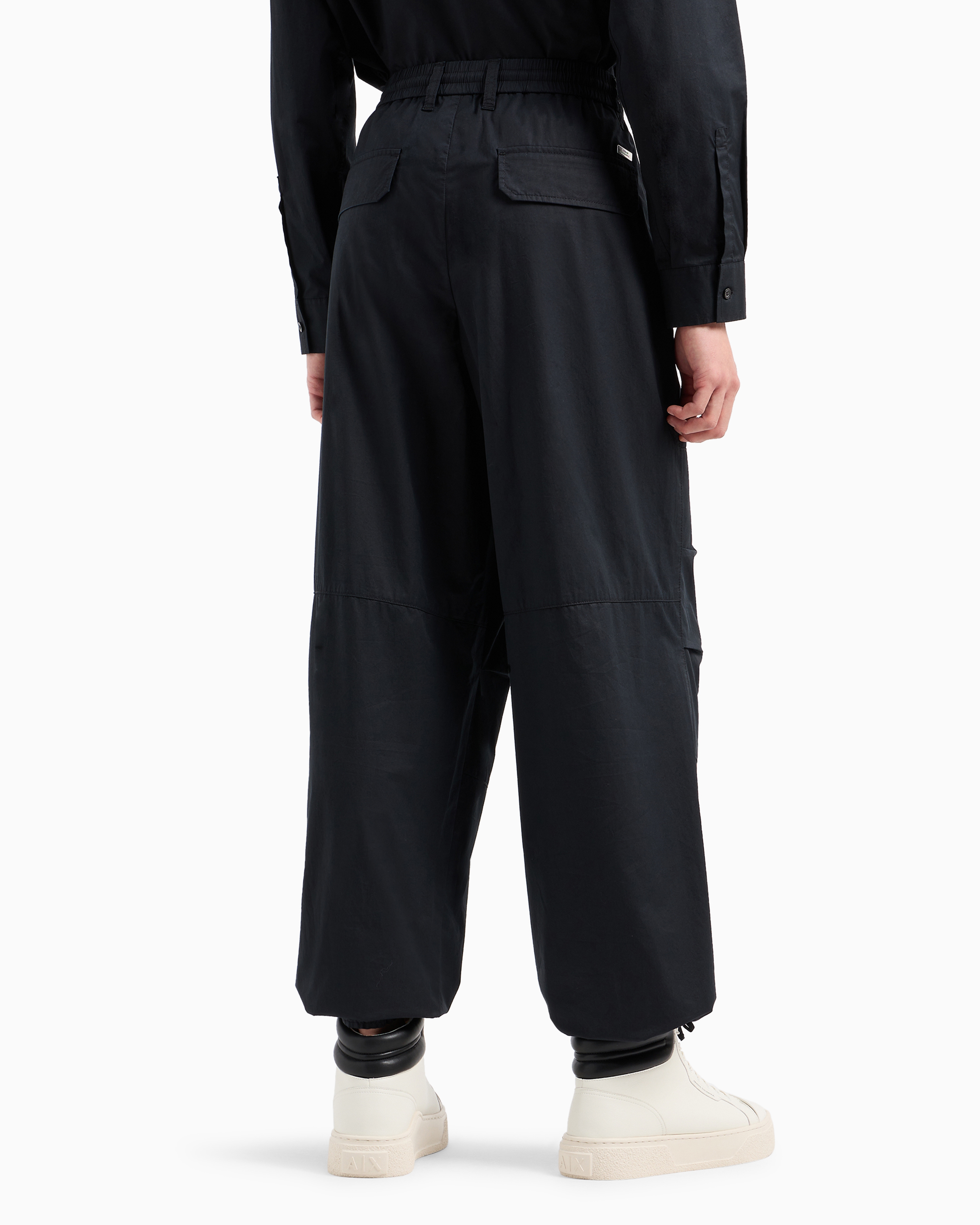 Oversized cotton twill trousers with drawstring | Armani