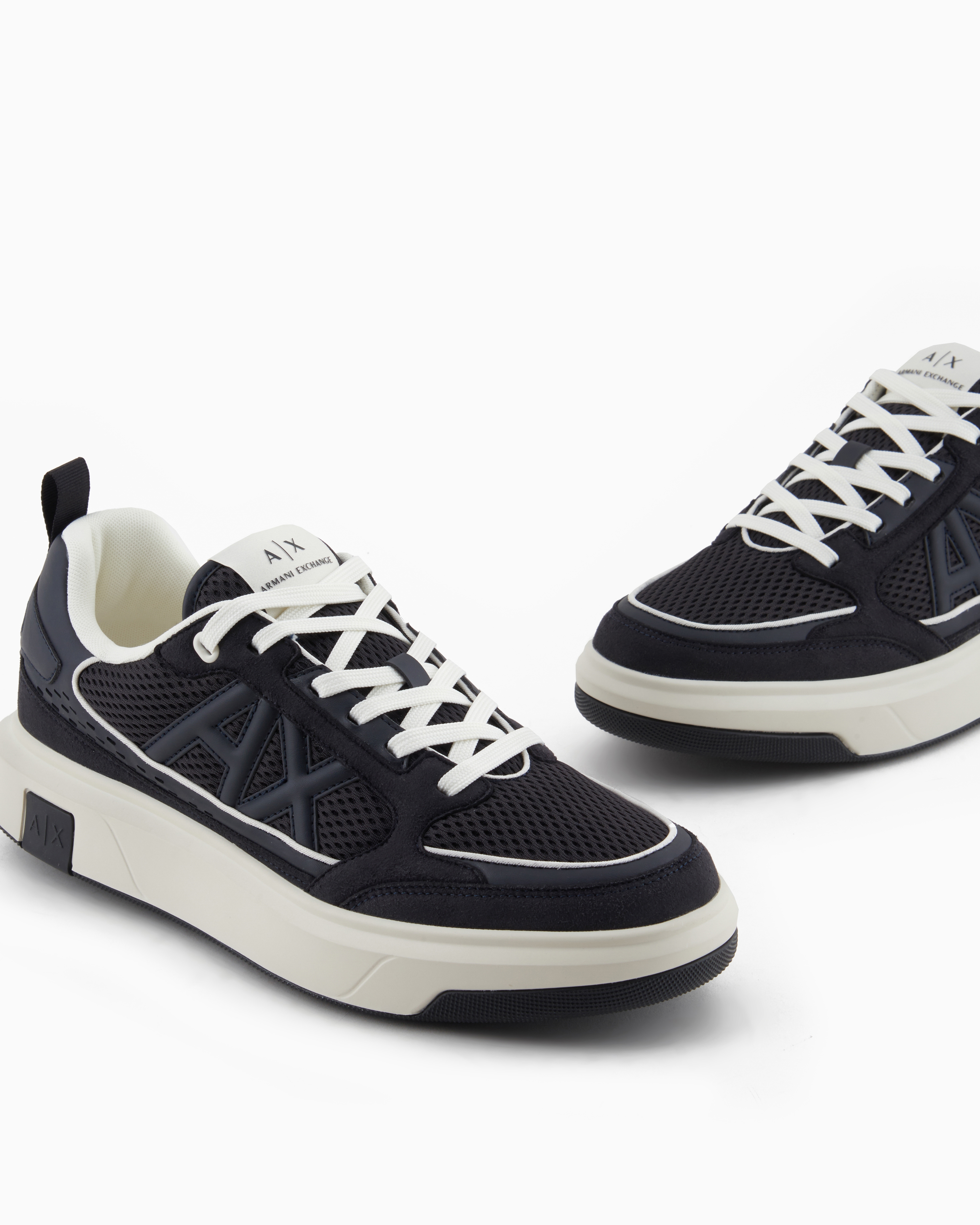 Armani Exchange -  Mesh sneakers with logo on the side, Man, Navy Blue, Size: