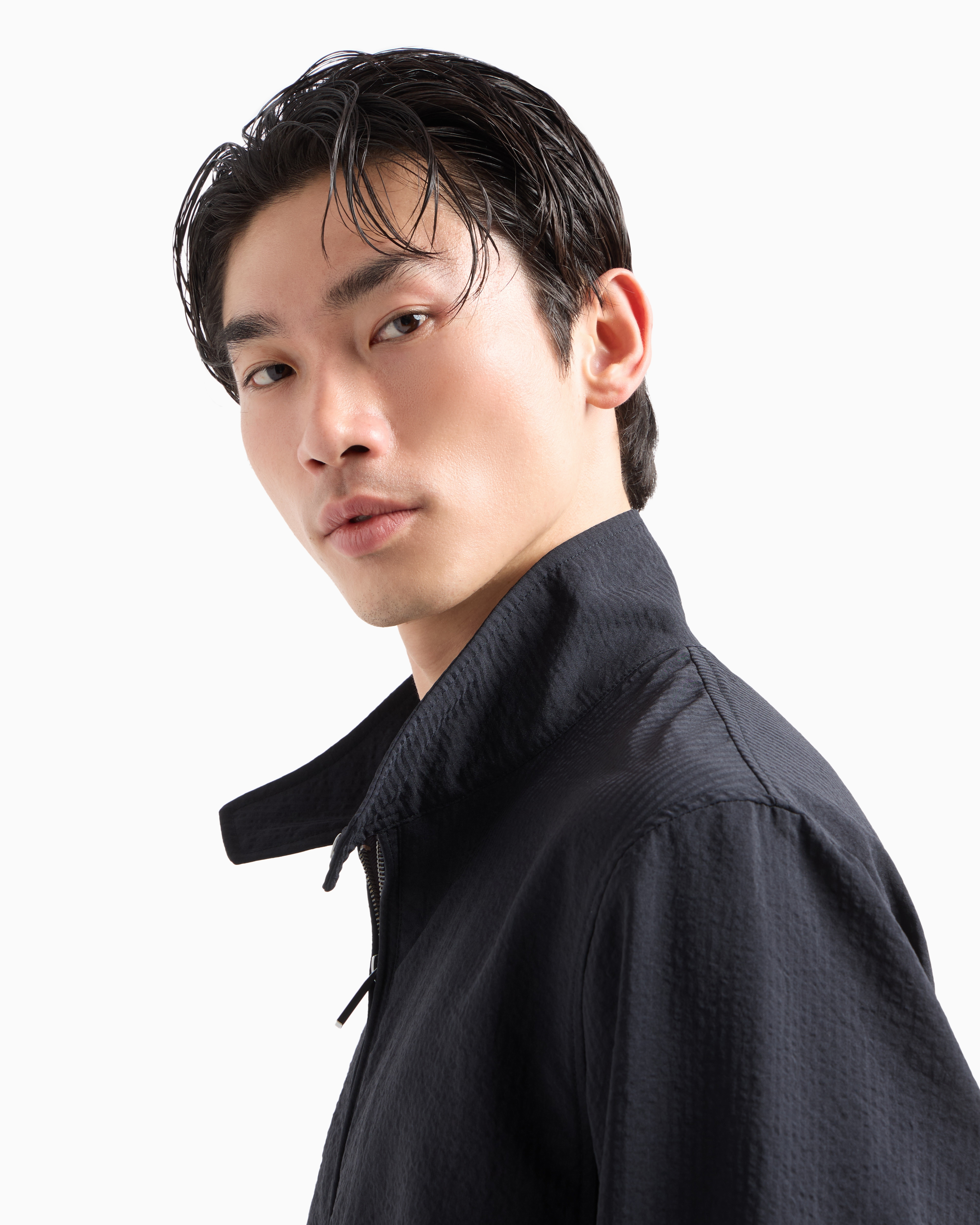 Emporio Armani - Nylon seersucker blouson, Man, Navy Blue, Size: