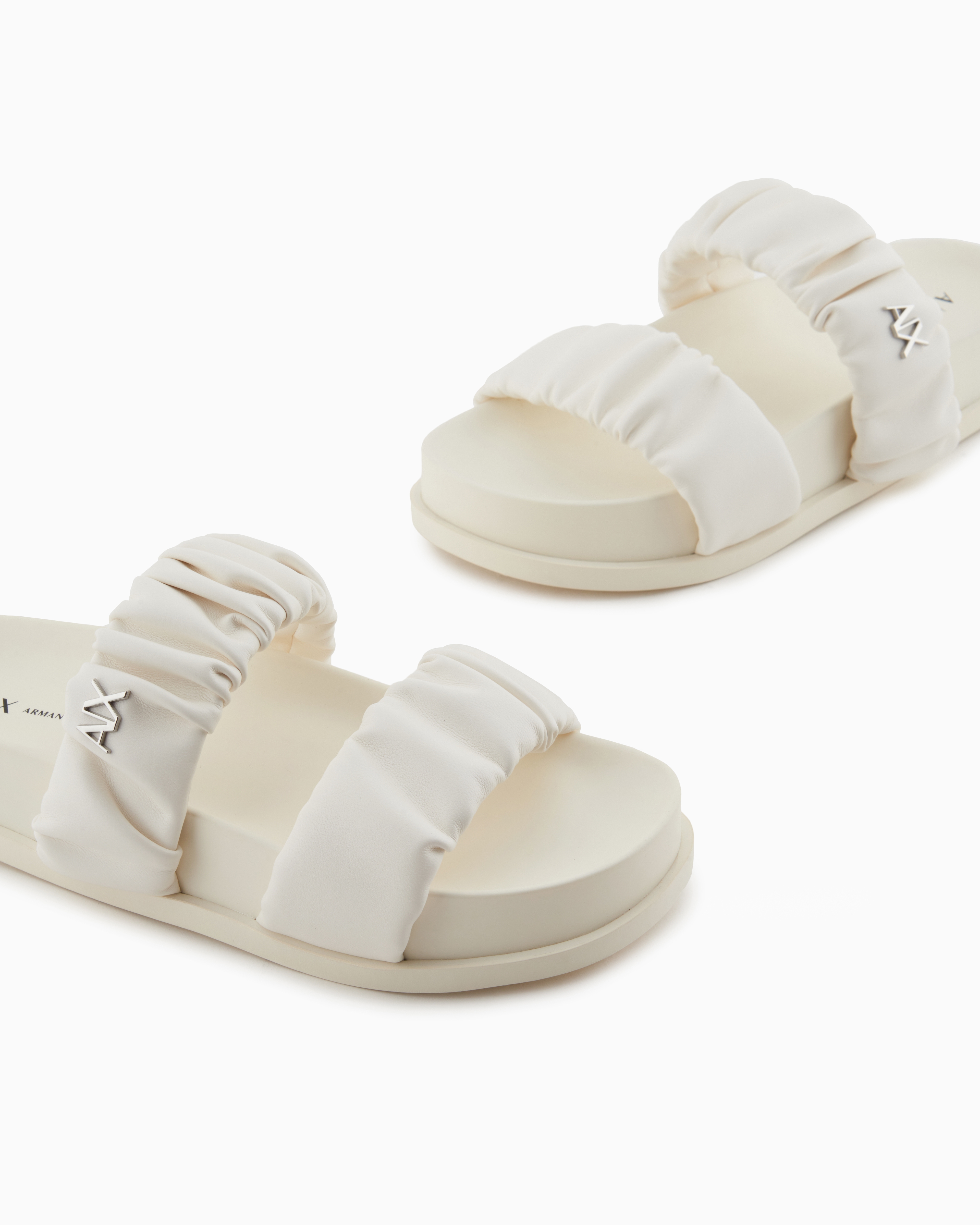 Armani Exchange - Sandals with two bands in gathered fabric, Woman, White, Size: 36M