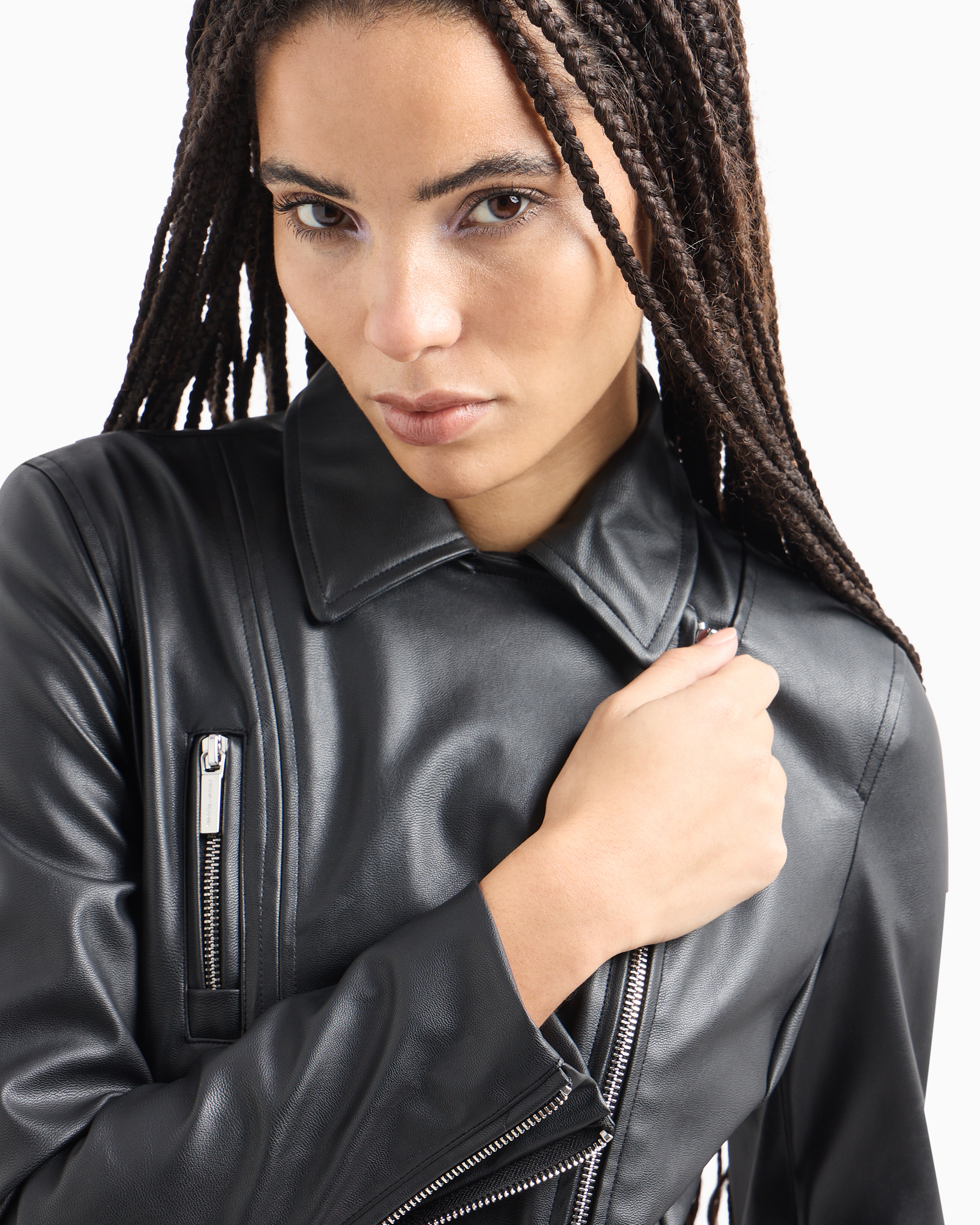 Armani Exchange - Coated faux leather jacket with side zip, Woman, Black, Size: