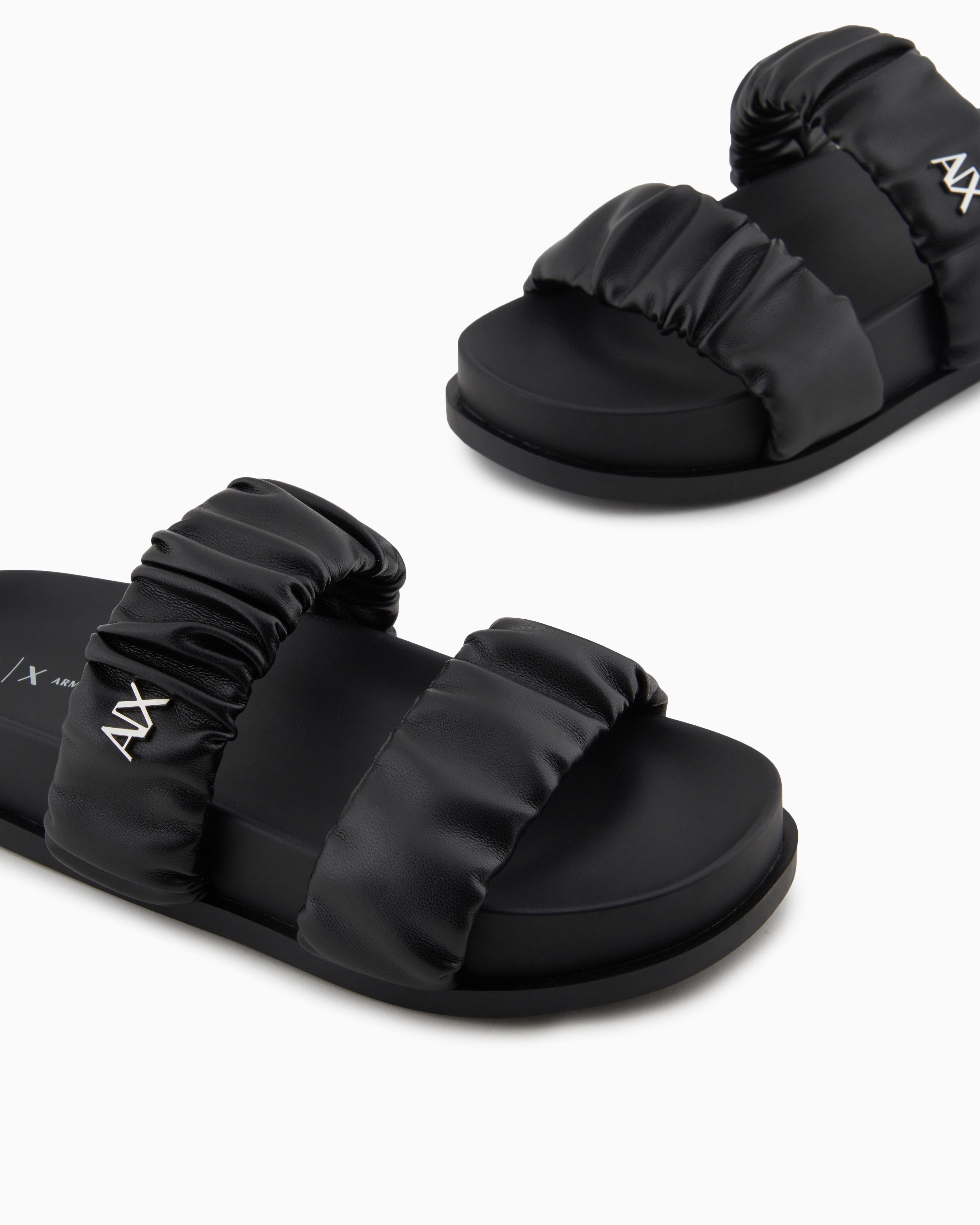 Armani Exchange - Sandals with two bands in gathered fabric, Woman, Black, Size: 37M