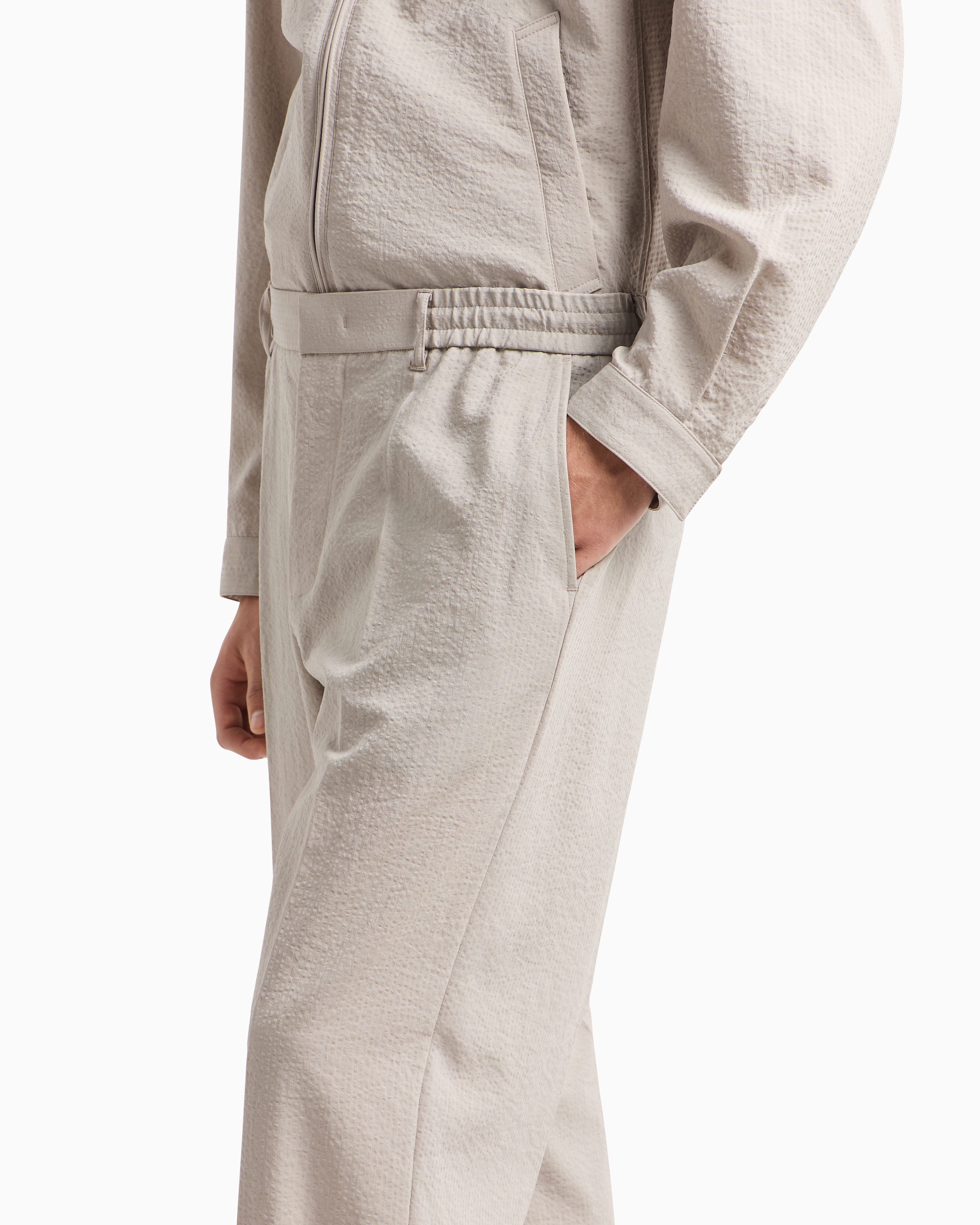 Emporio Armani - Seersucker nylon trousers with elasticated back, Man, Grey, Size: