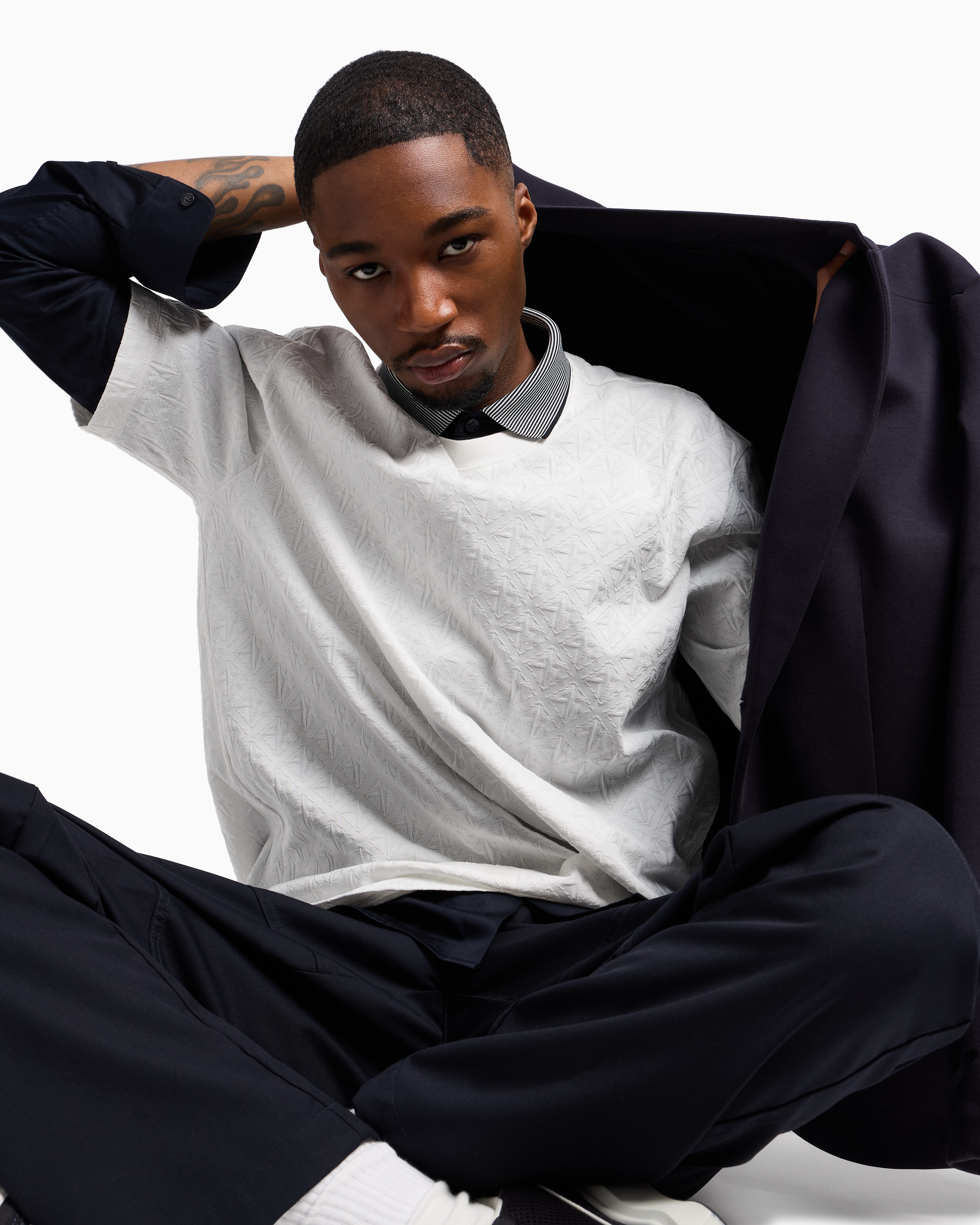 Regular fit cotton T-shirt with tone-on-tone allover logo