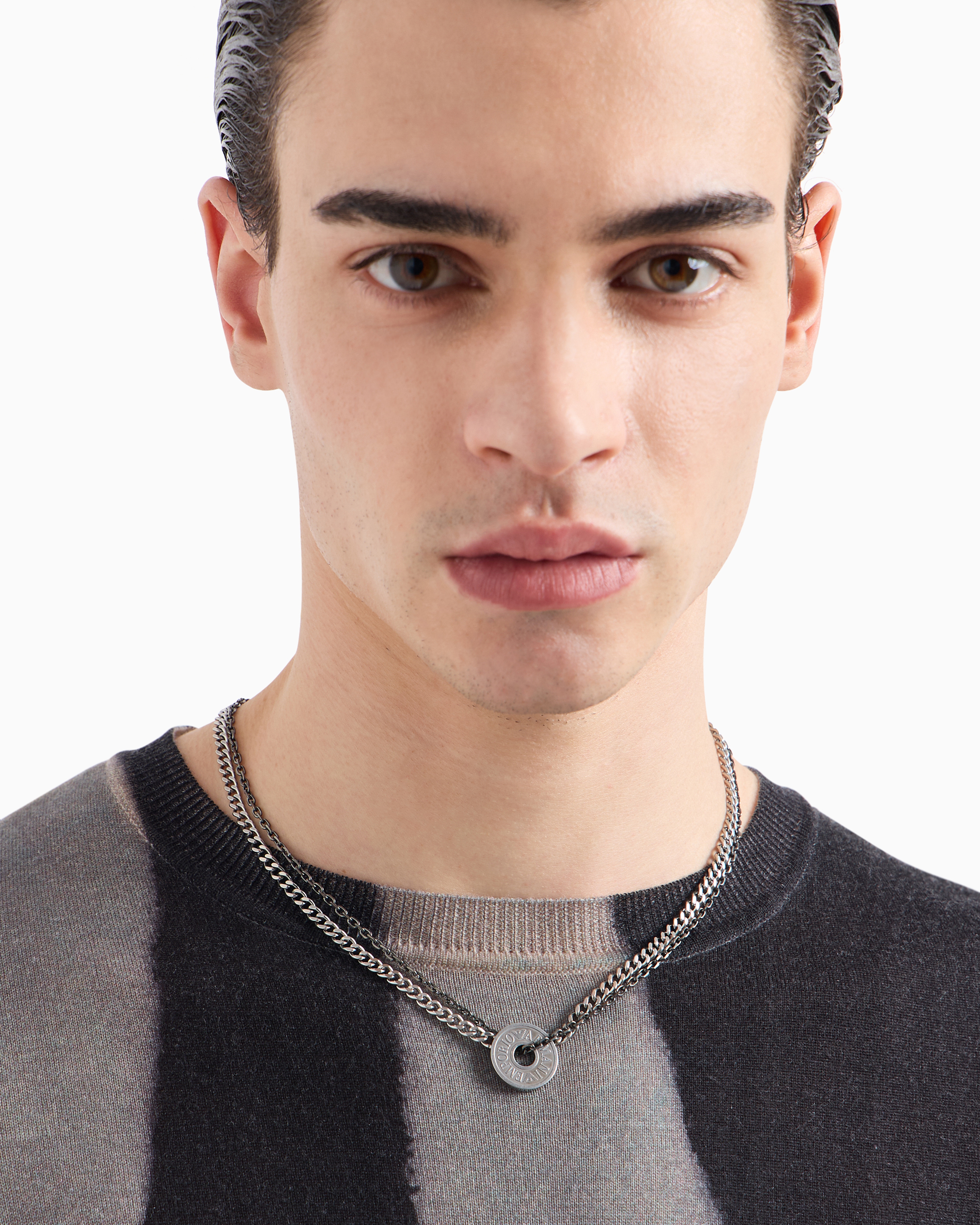 Emporio Armani -  Stainless Steel and IP Gun-Plating Chain Necklace, Man, Multicoloured, Size: TU