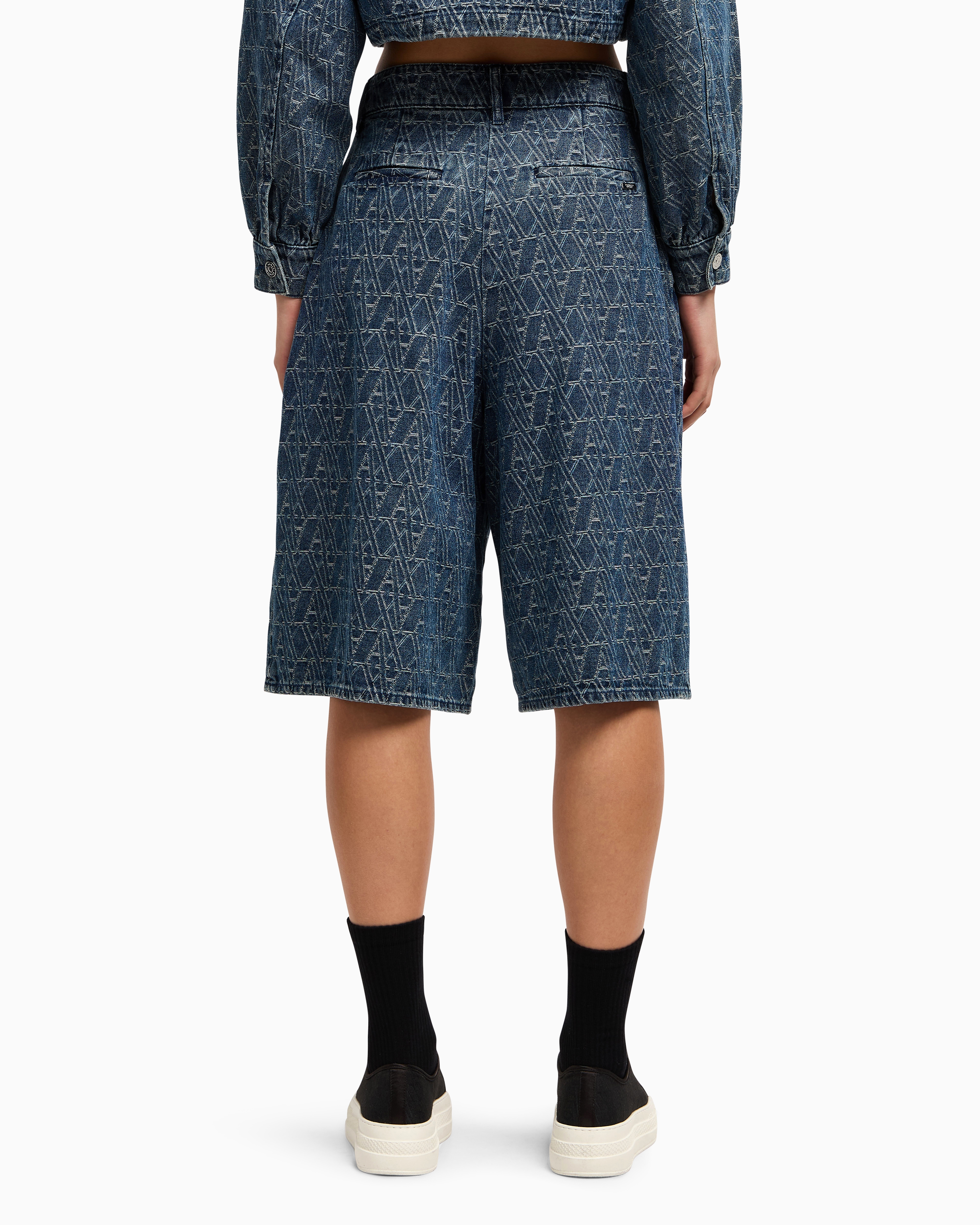 Denim Bermuda shorts with allover logo