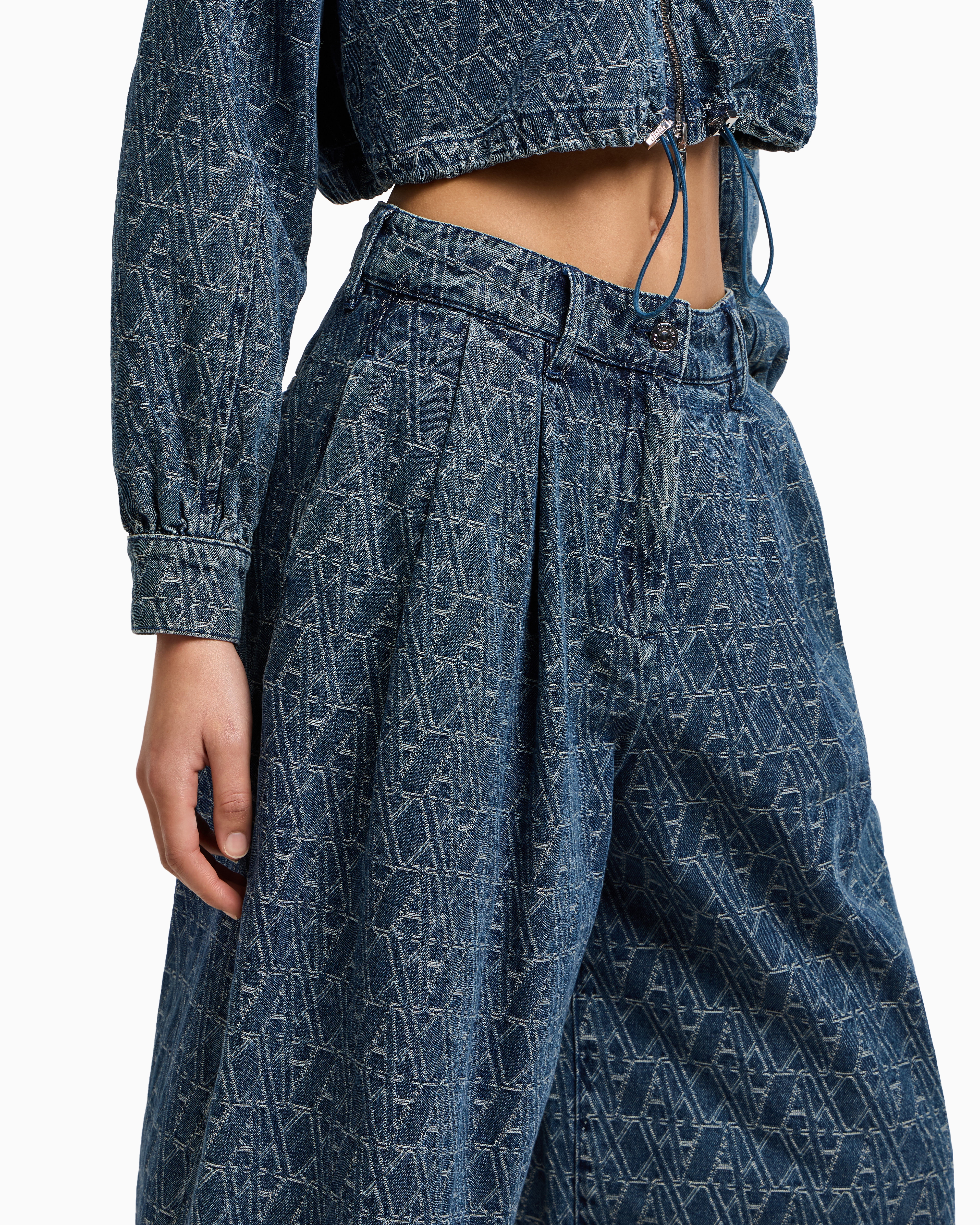 Denim Bermuda shorts with allover logo