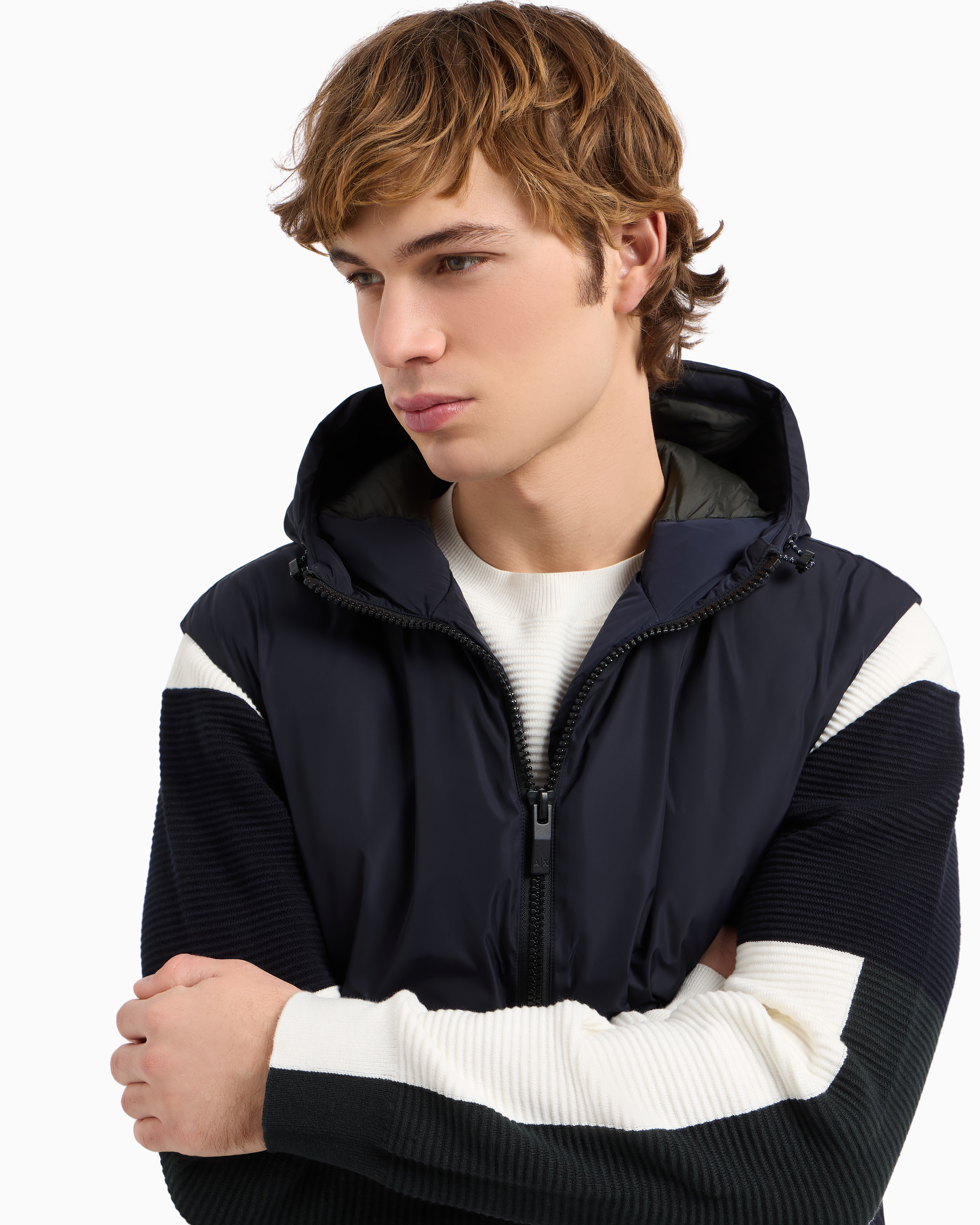 Armani Exchange - Sleeveless jacket with hood, Man, Navy Blue, Size: