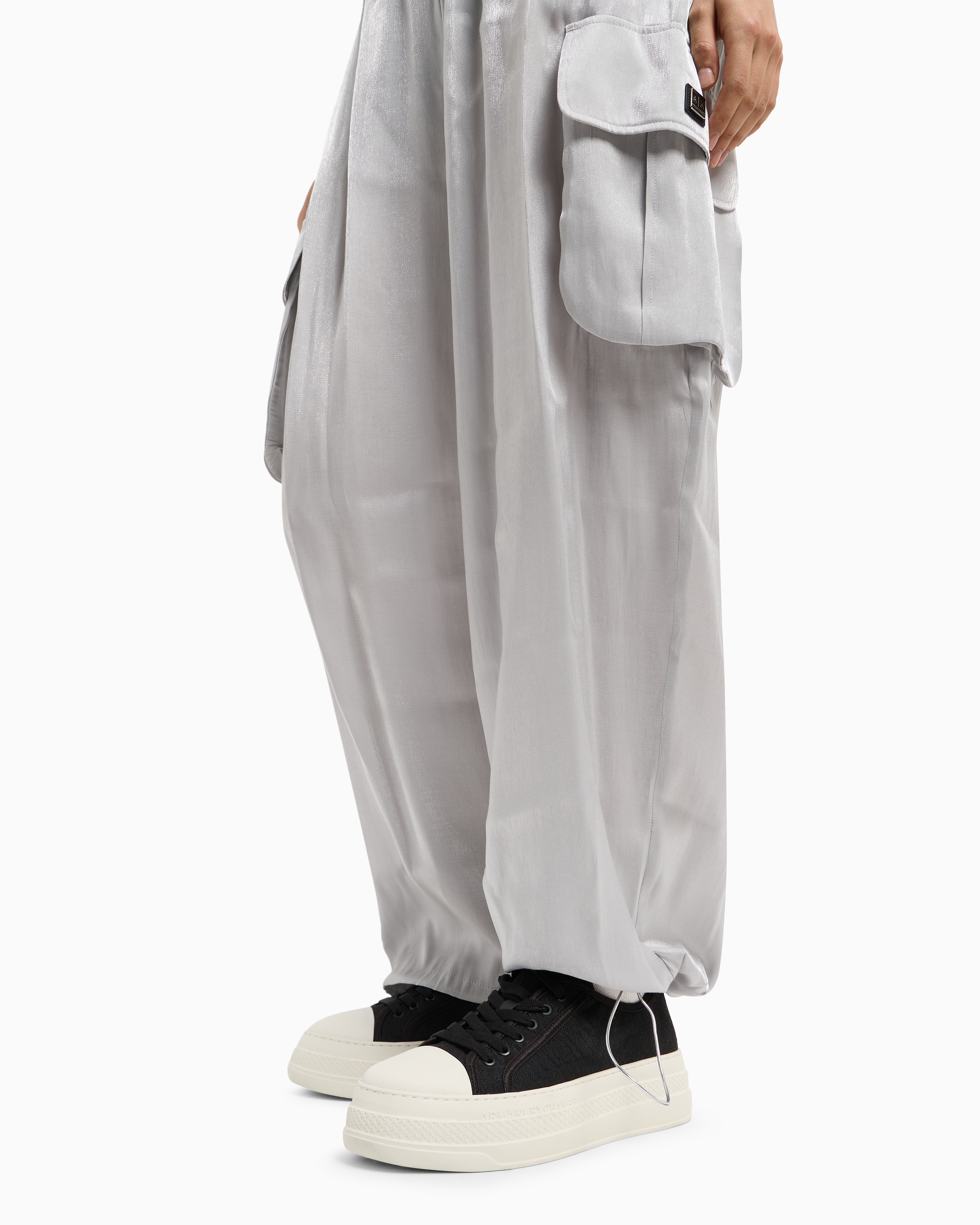 Cargo pants glitter satin fabric