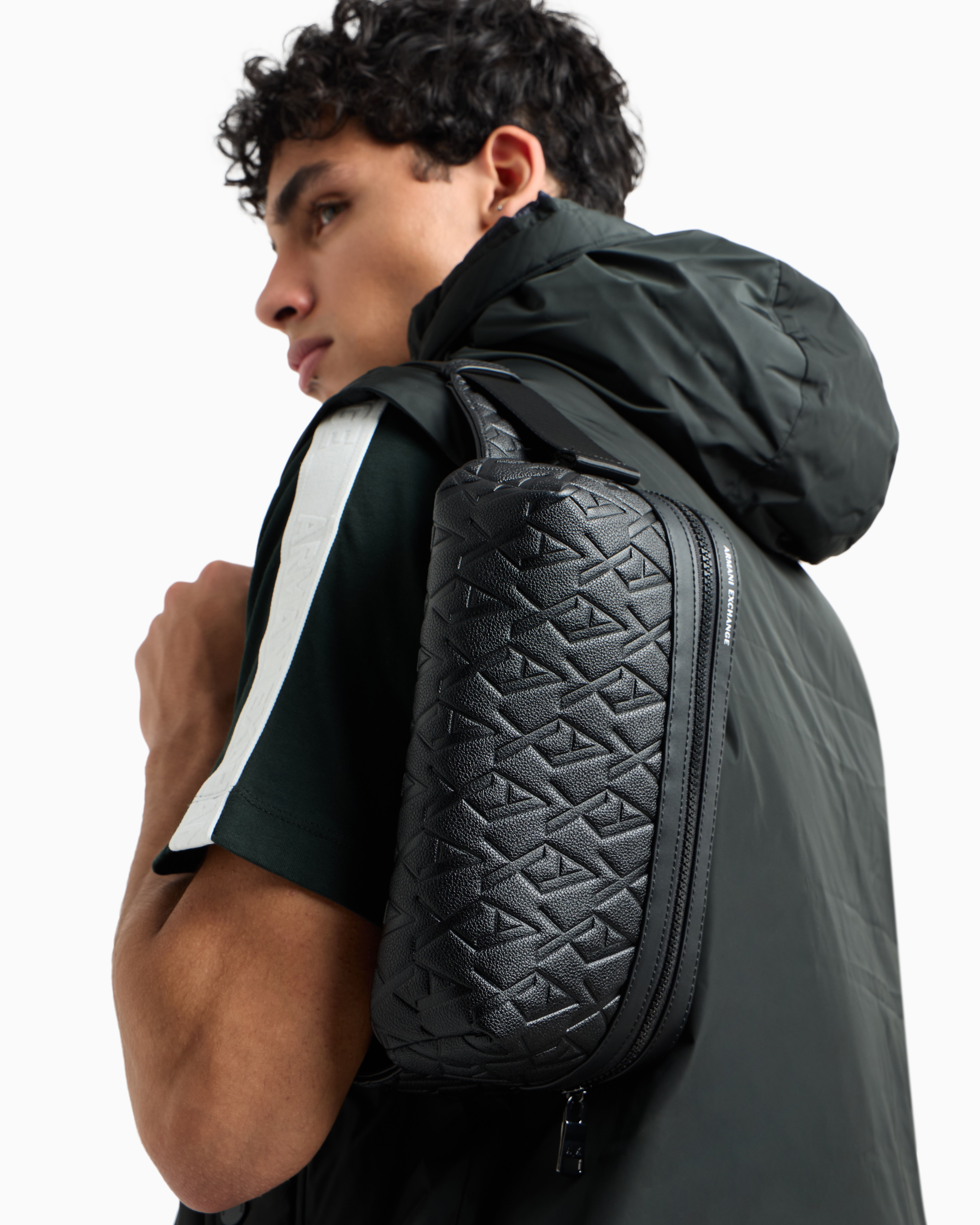 Armani Exchange - ASV Allover Logo Bum Bag, Man, Black, Size: TU