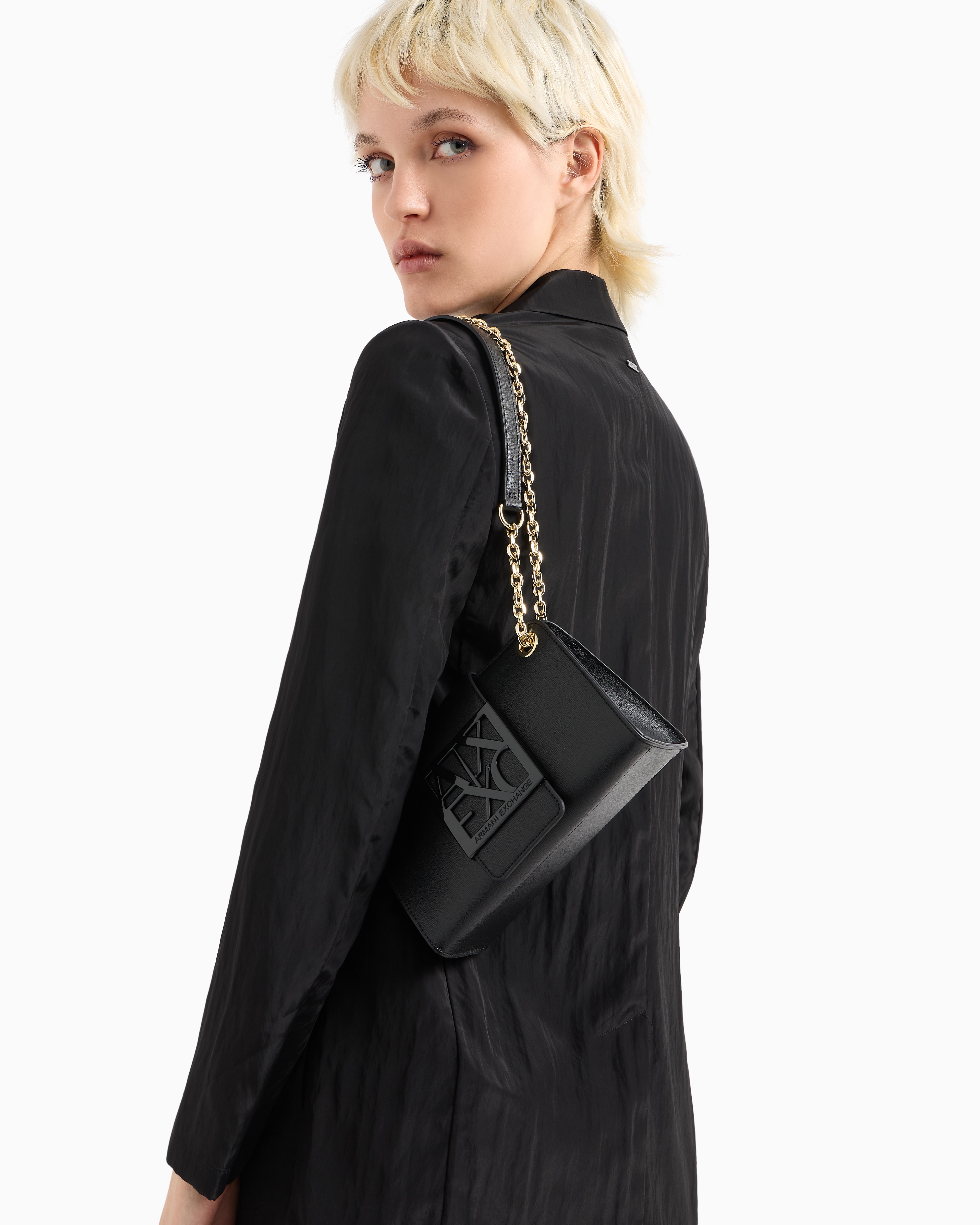 Armani Exchange - Small shoulder bag with shaped logo, Woman, Black, Size: TU