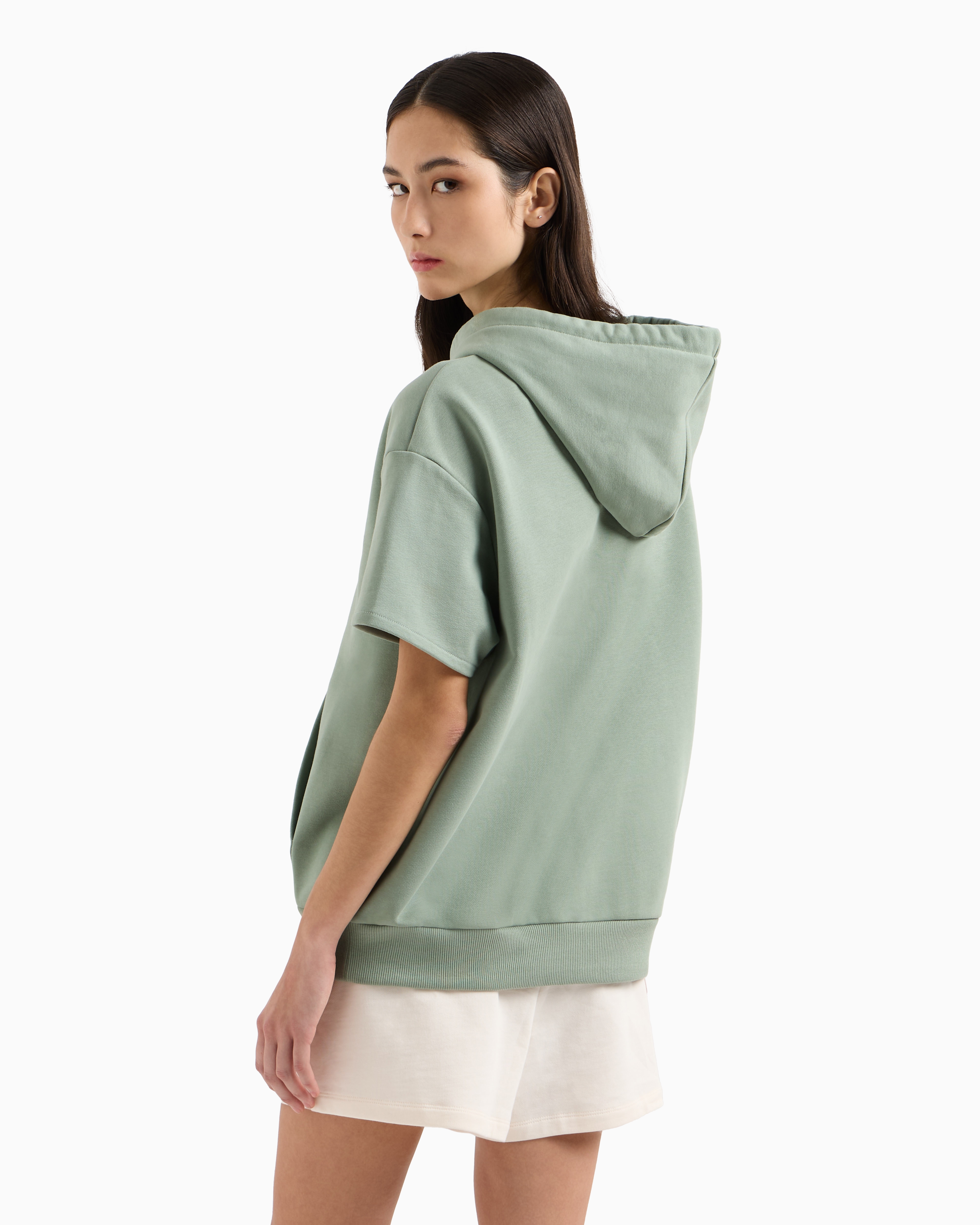 Short-sleeved sweatshirt with logo and rhinestones