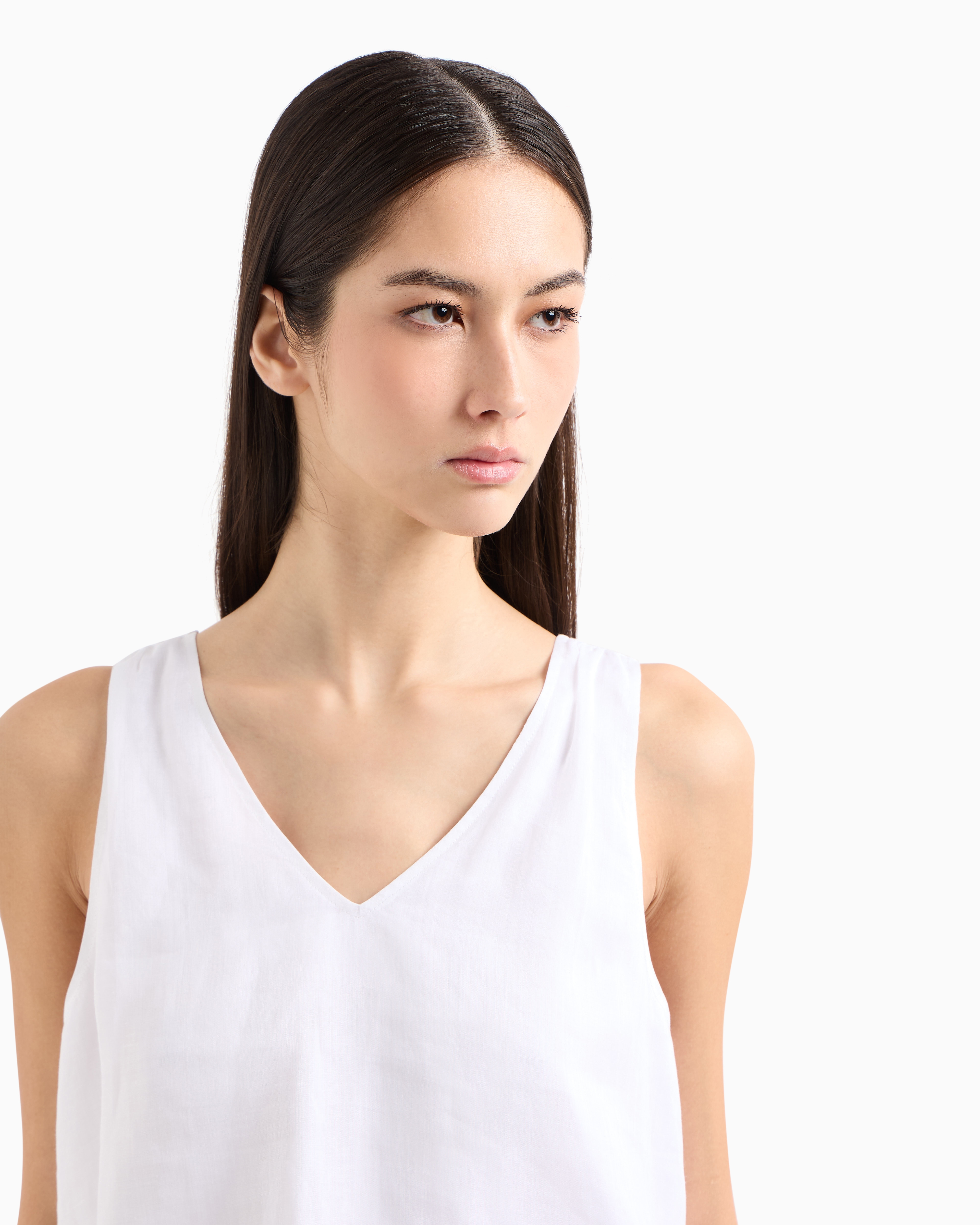 Asymmetrical ramie top with ruffle