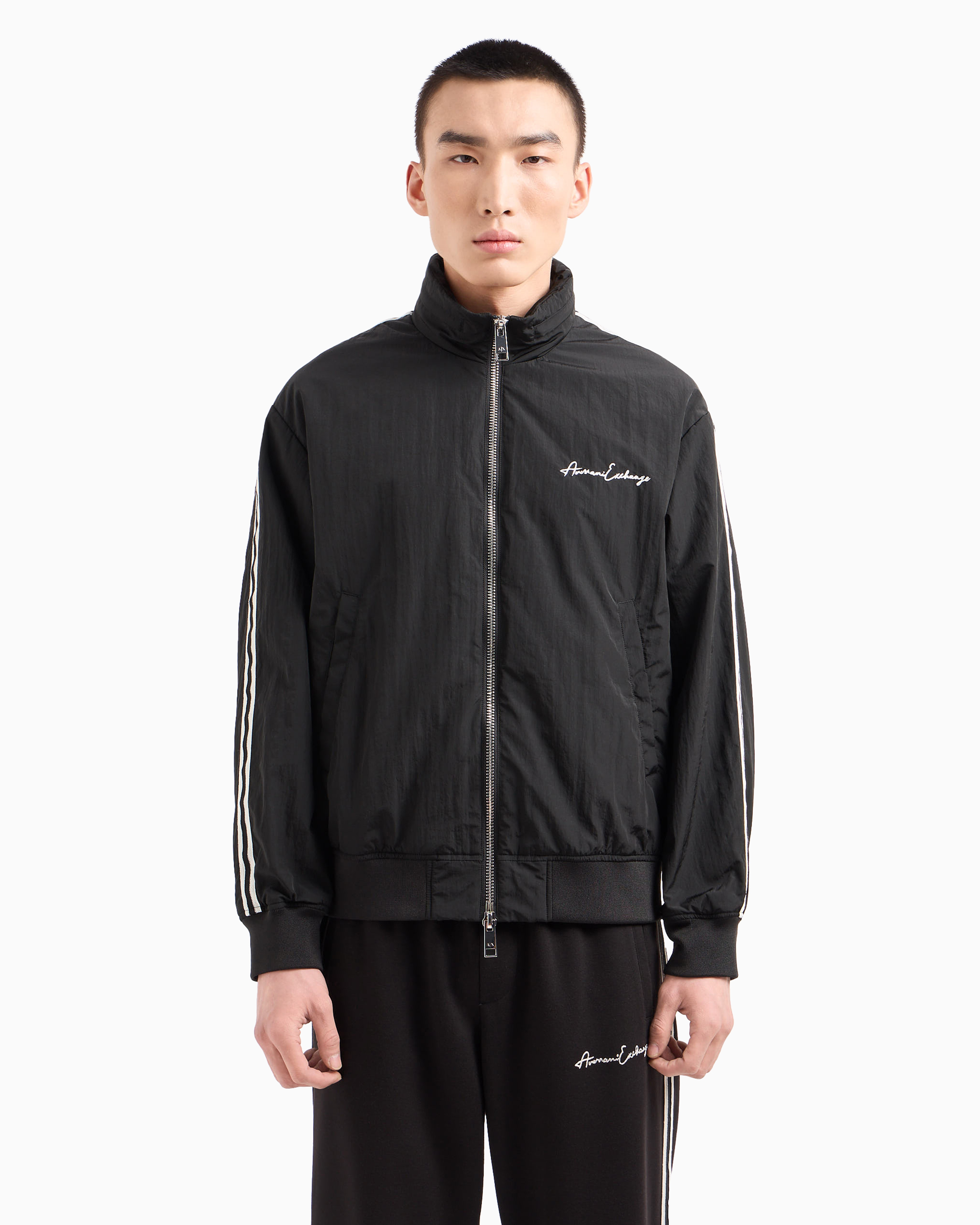Armani Exchange - Full zip jacket with contrasting bands, Man, Black, Size: