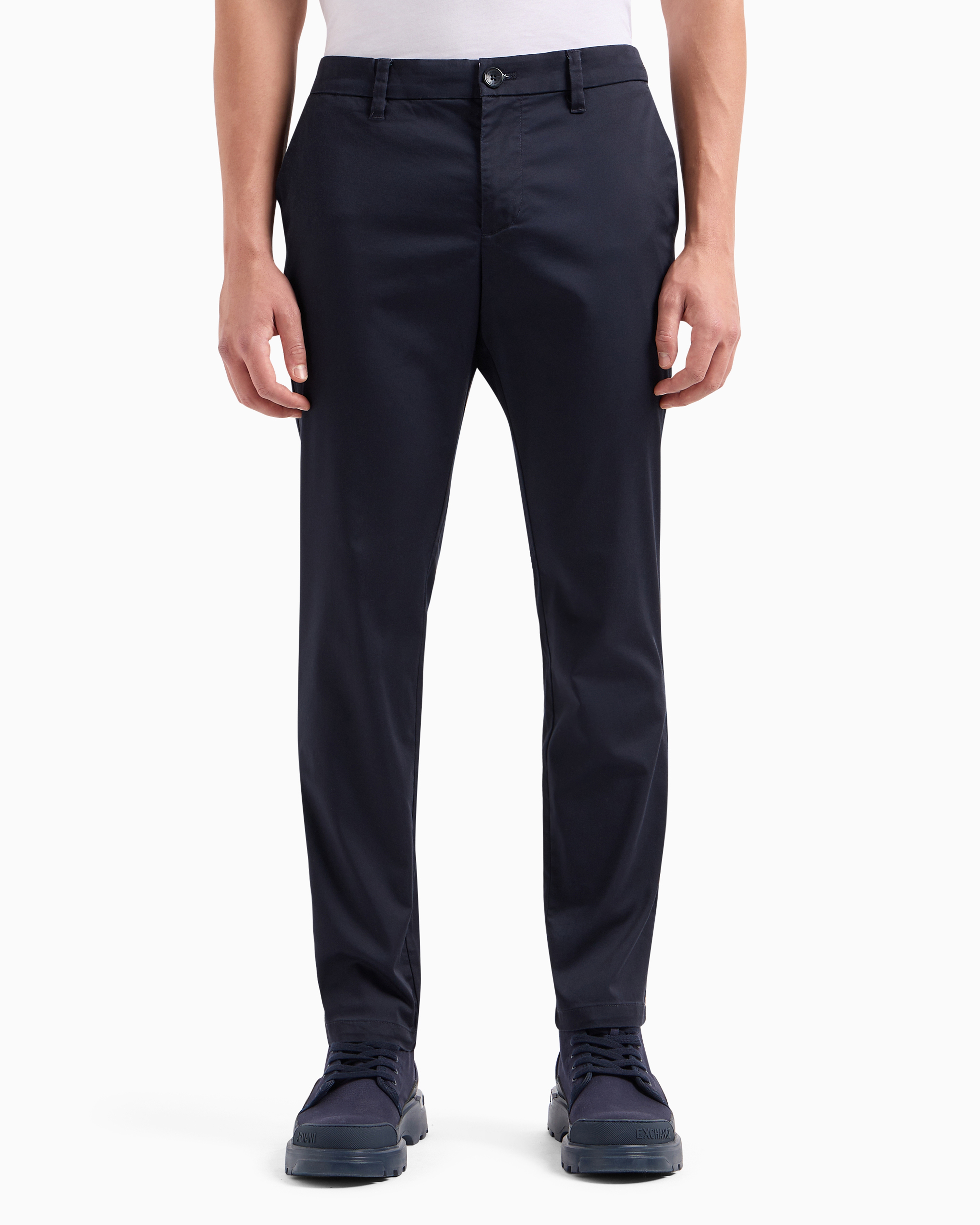 Armani Exchange - Cotton poplin chino trousers, Man, Blue, Size: