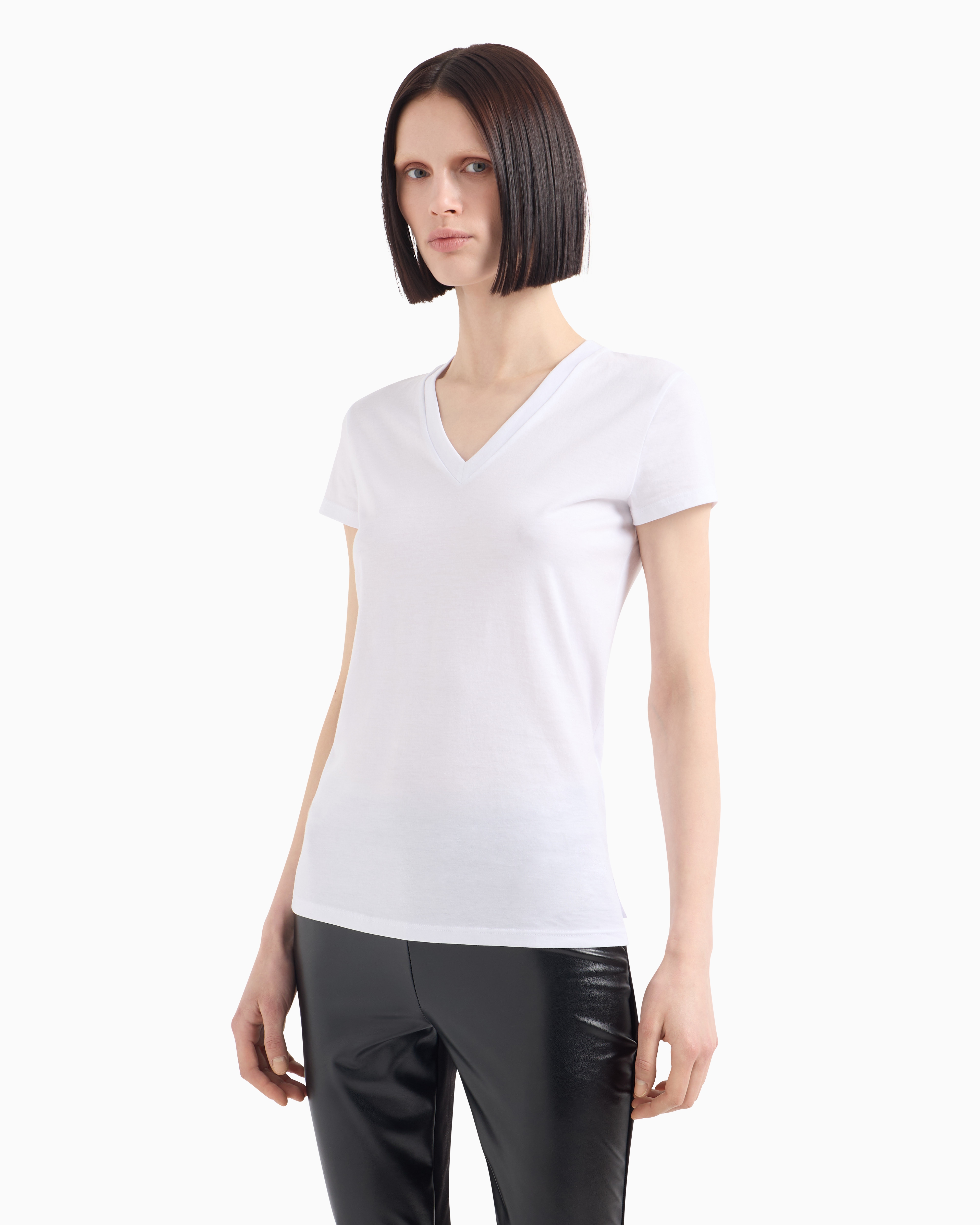 Armani Exchange - Slim fit T-shirt pima cotton jersey, Woman, White, Size: