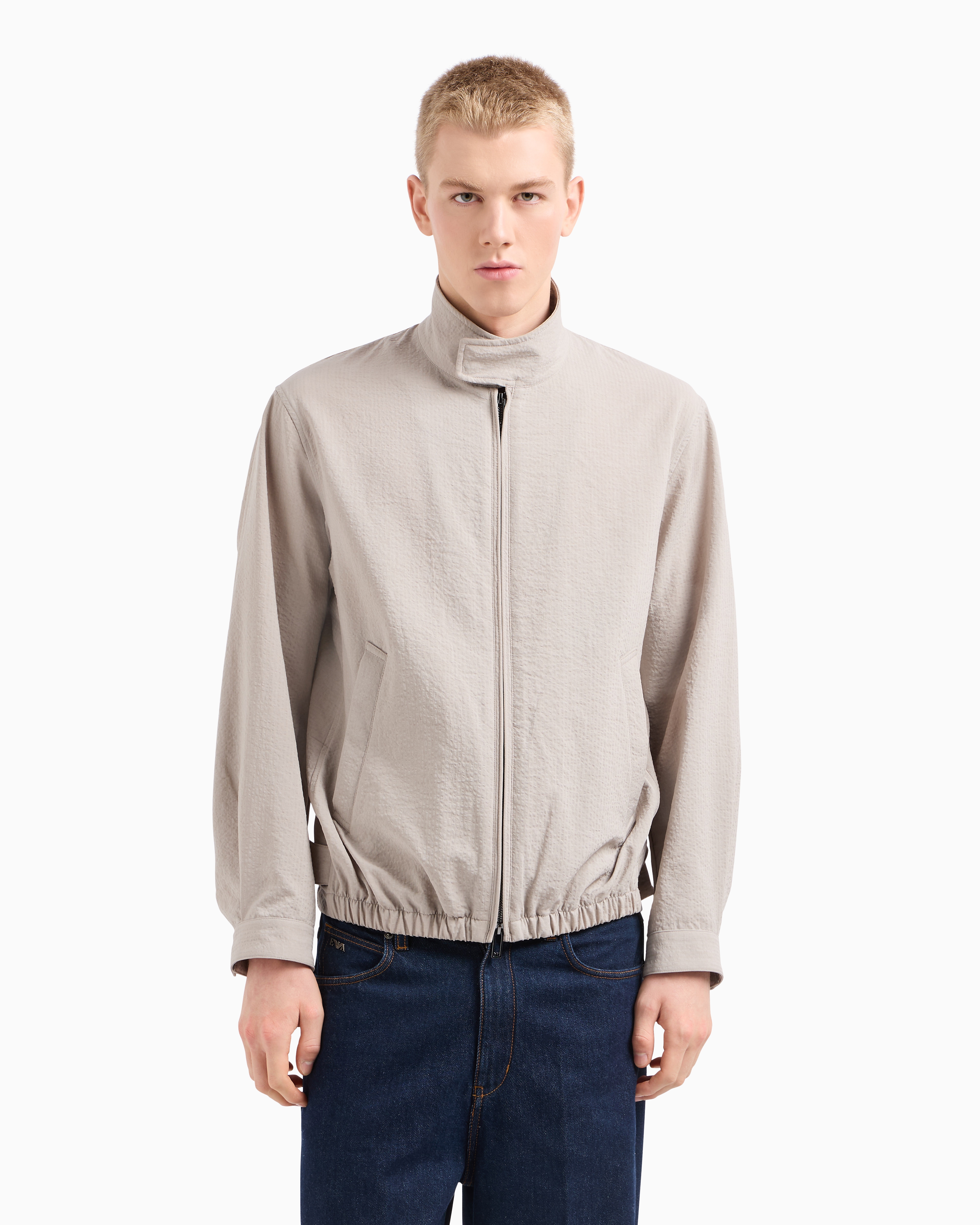 Emporio Armani - Nylon seersucker blouson, Man, Grey, Size: