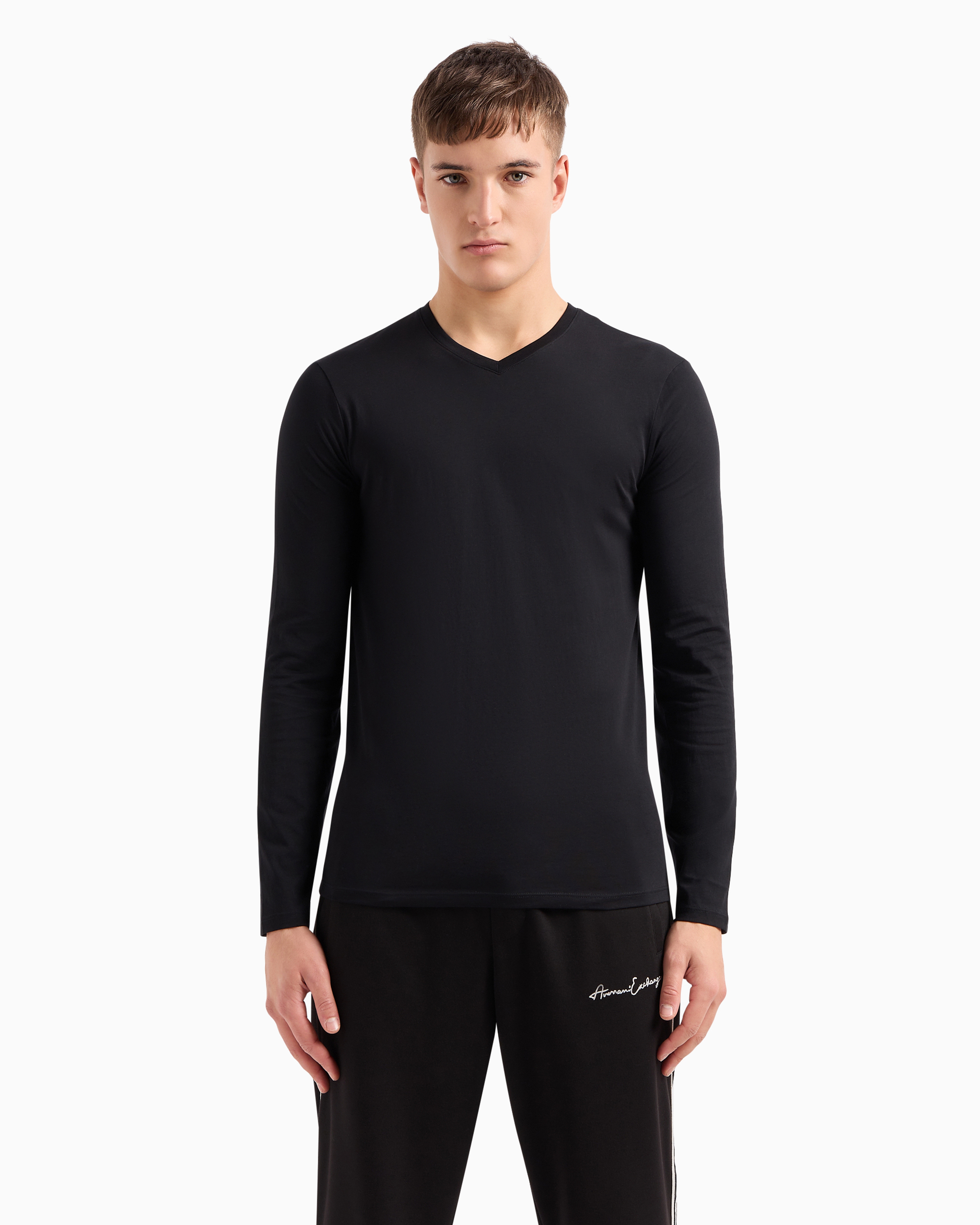Pima Cotton Long Sleeve V-Neck T-Shirt