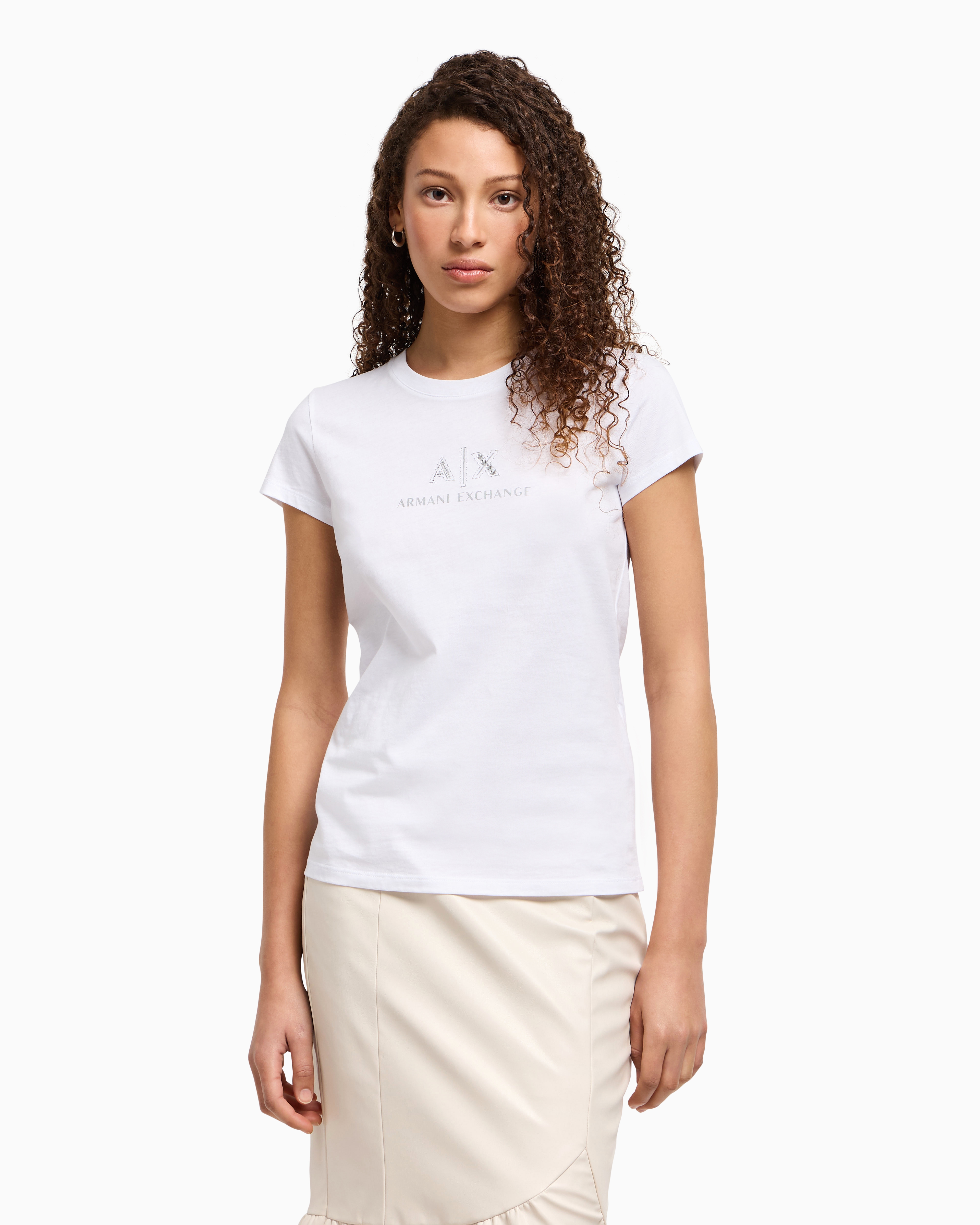 Slim fit T-shirt with logo and rhinestones