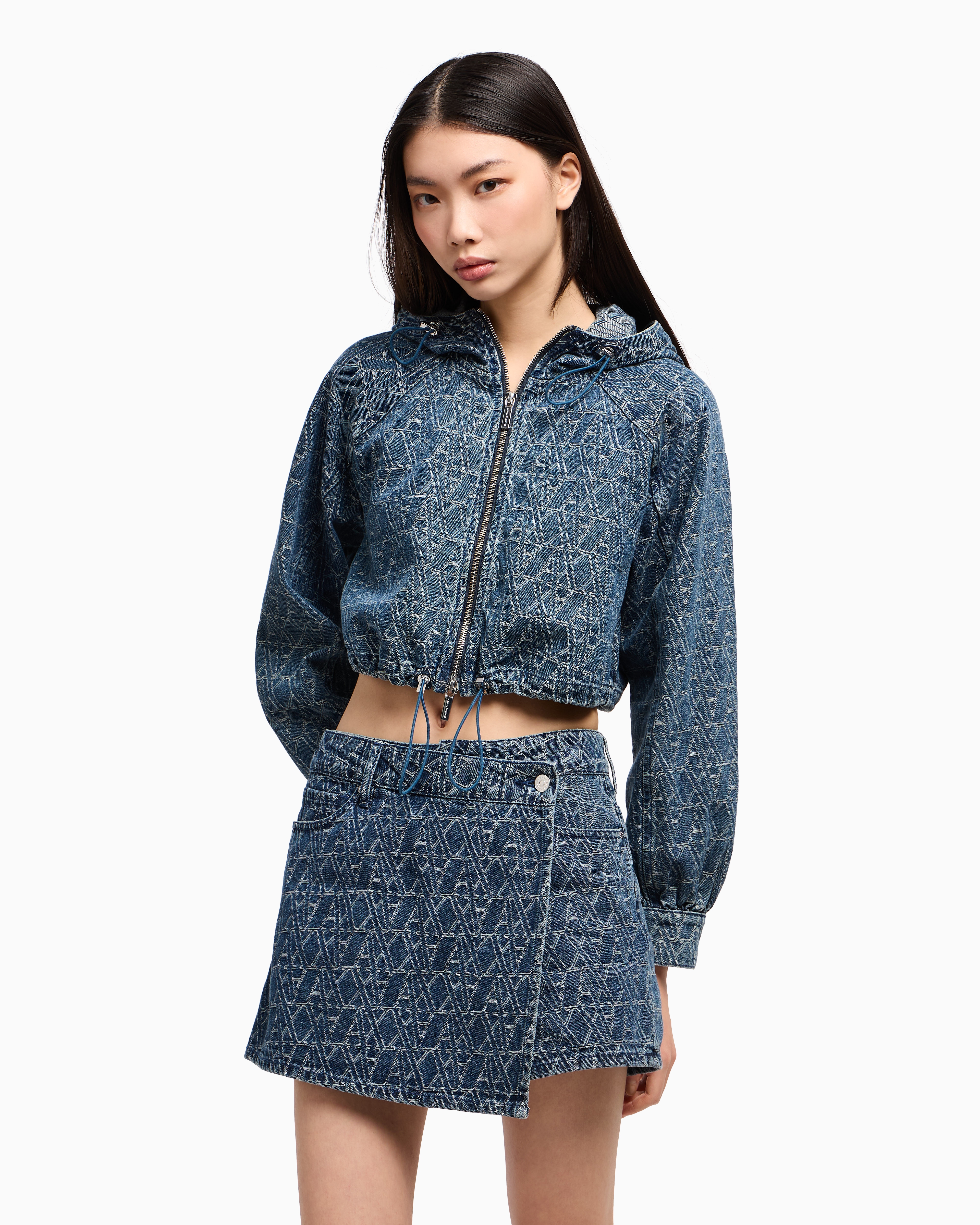 Allover Logo Denim Wrap Shorts