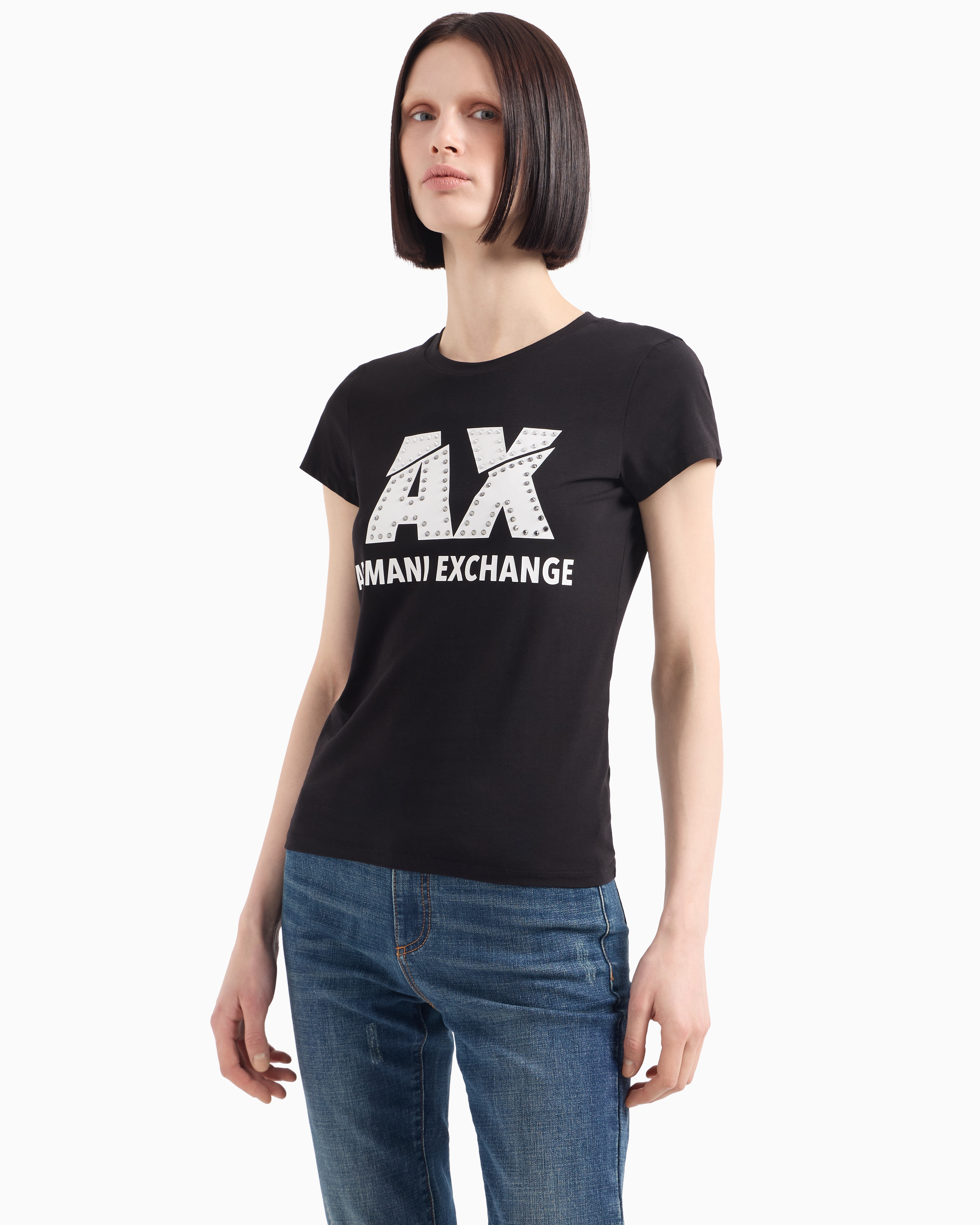 Armani Exchange - Slim fit T-shirt stretch cotton jersey, Woman, Black, Size: