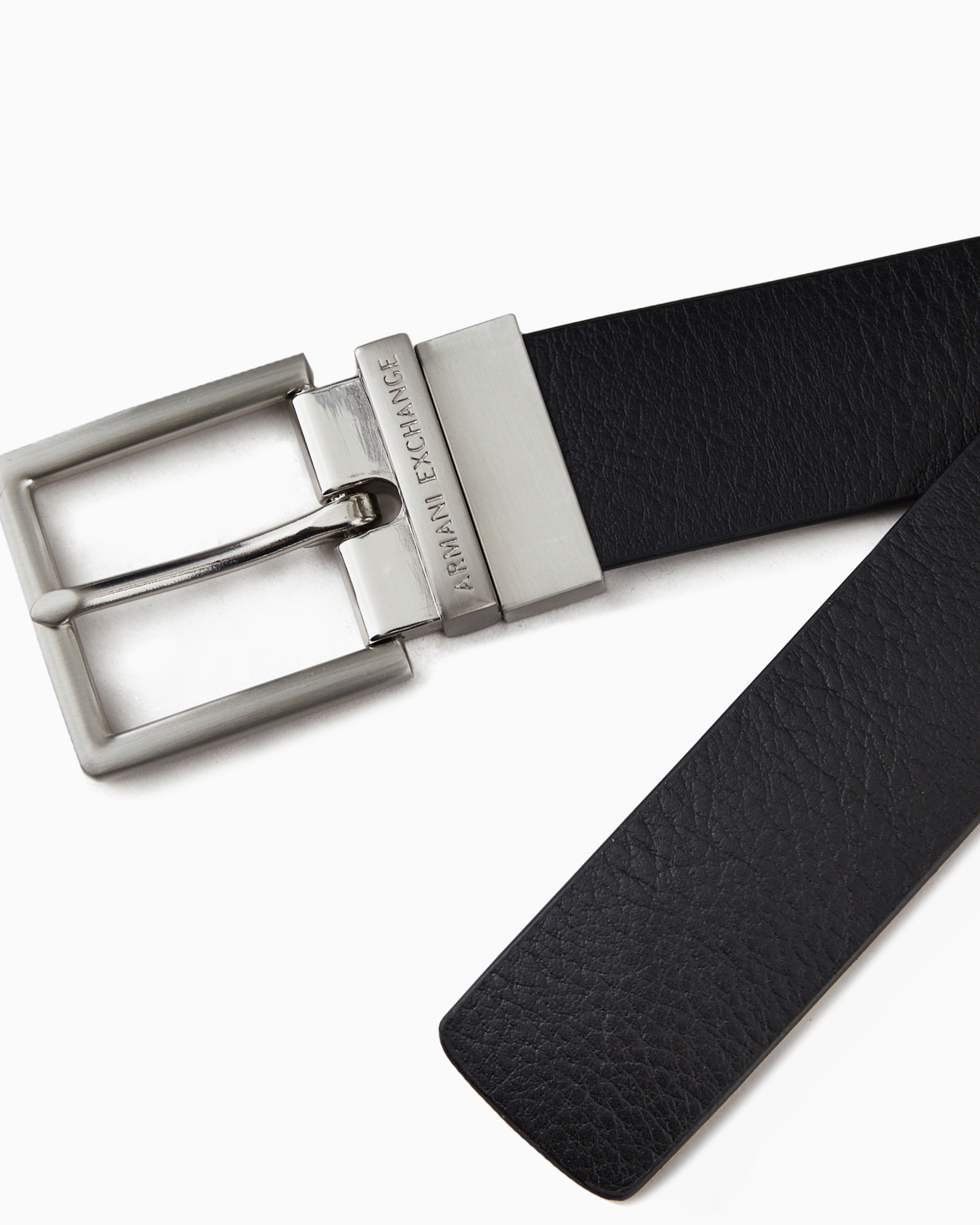 Armani Exchange - Leather belt with rectangular buckle, Man, Black, Size: