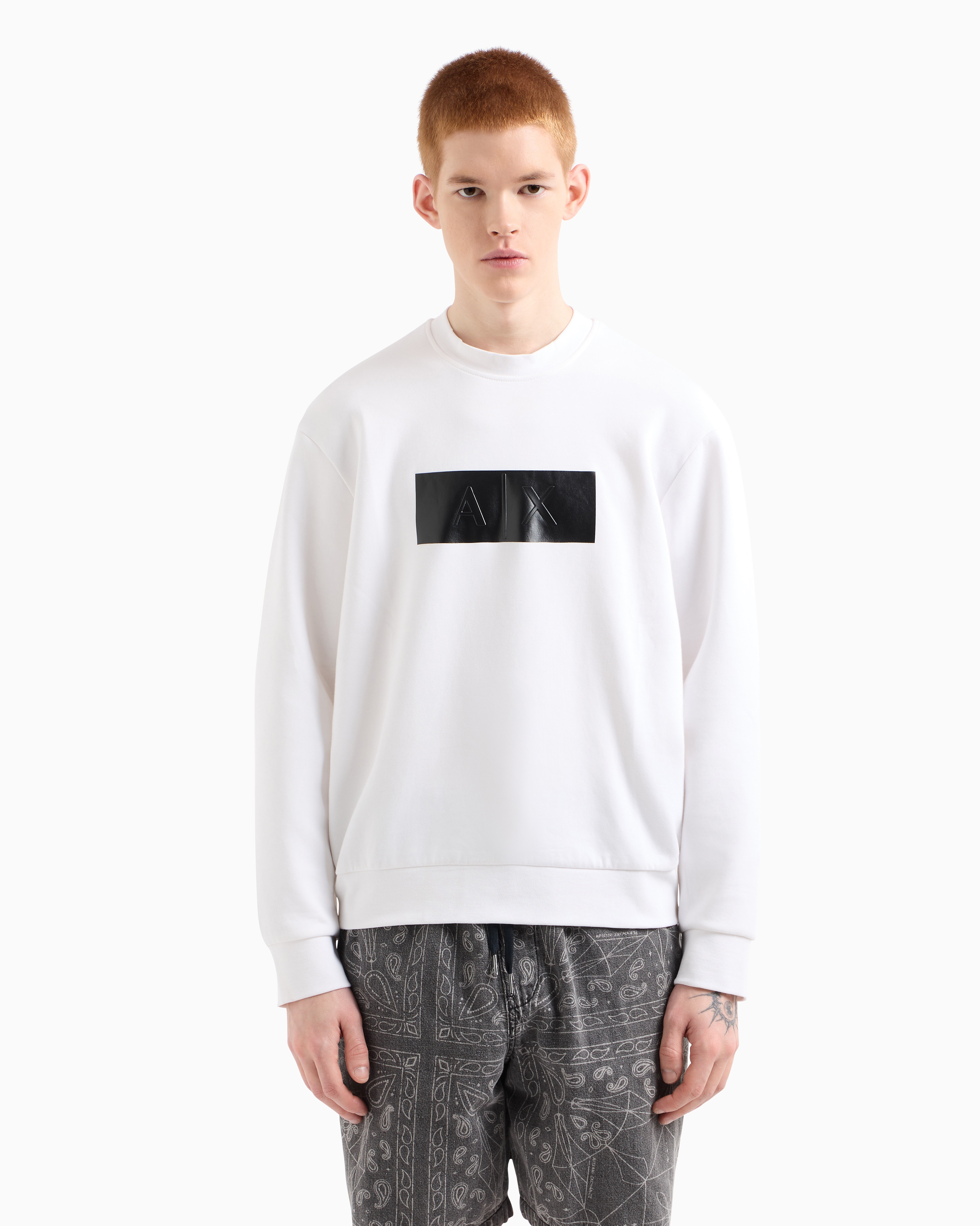 Armani Exchange - Crewneck sweatshirt with vinyl logo print, Man, White, Size: XS