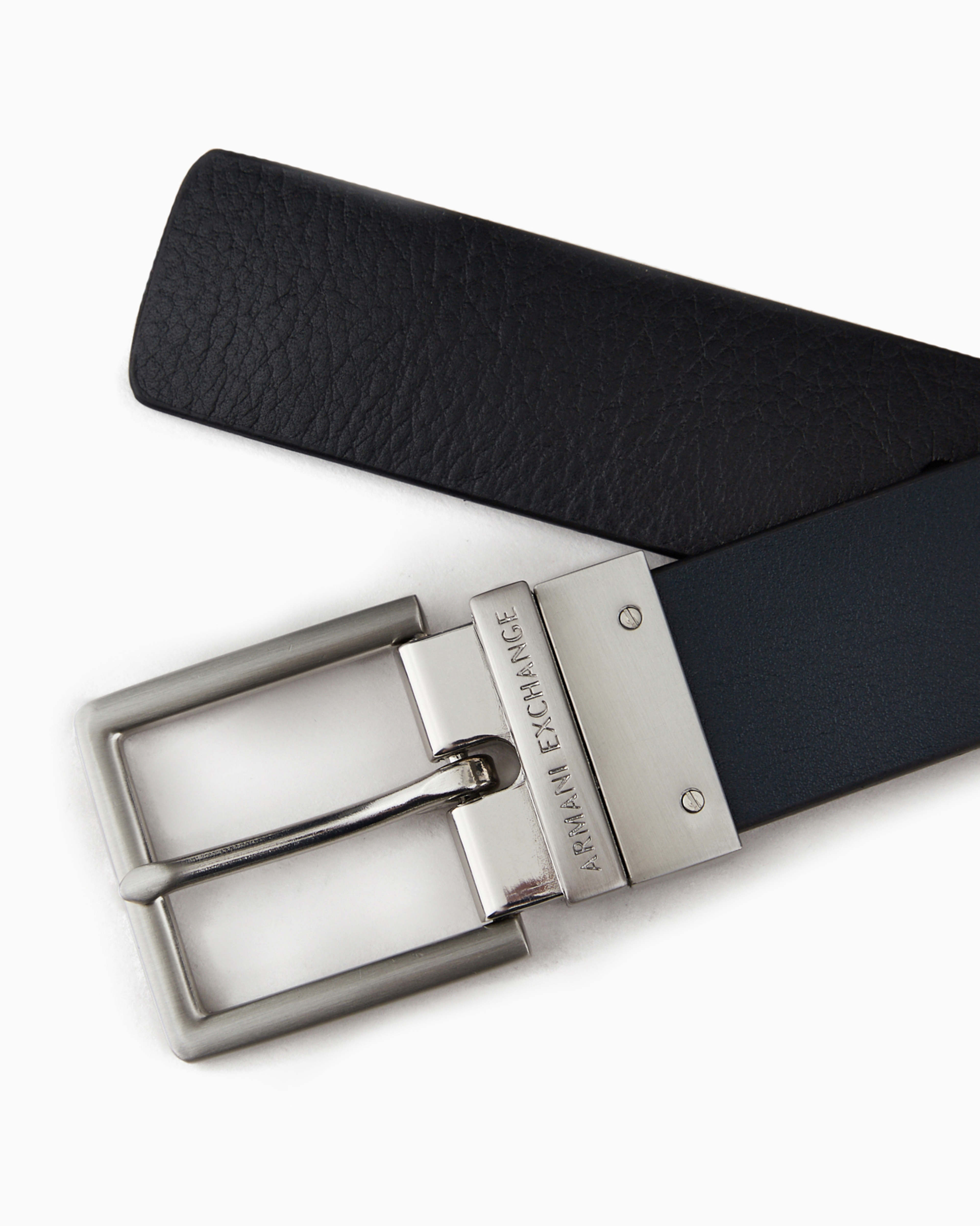 Armani Exchange - Leather belt with rectangular buckle, Man, Black, Size: