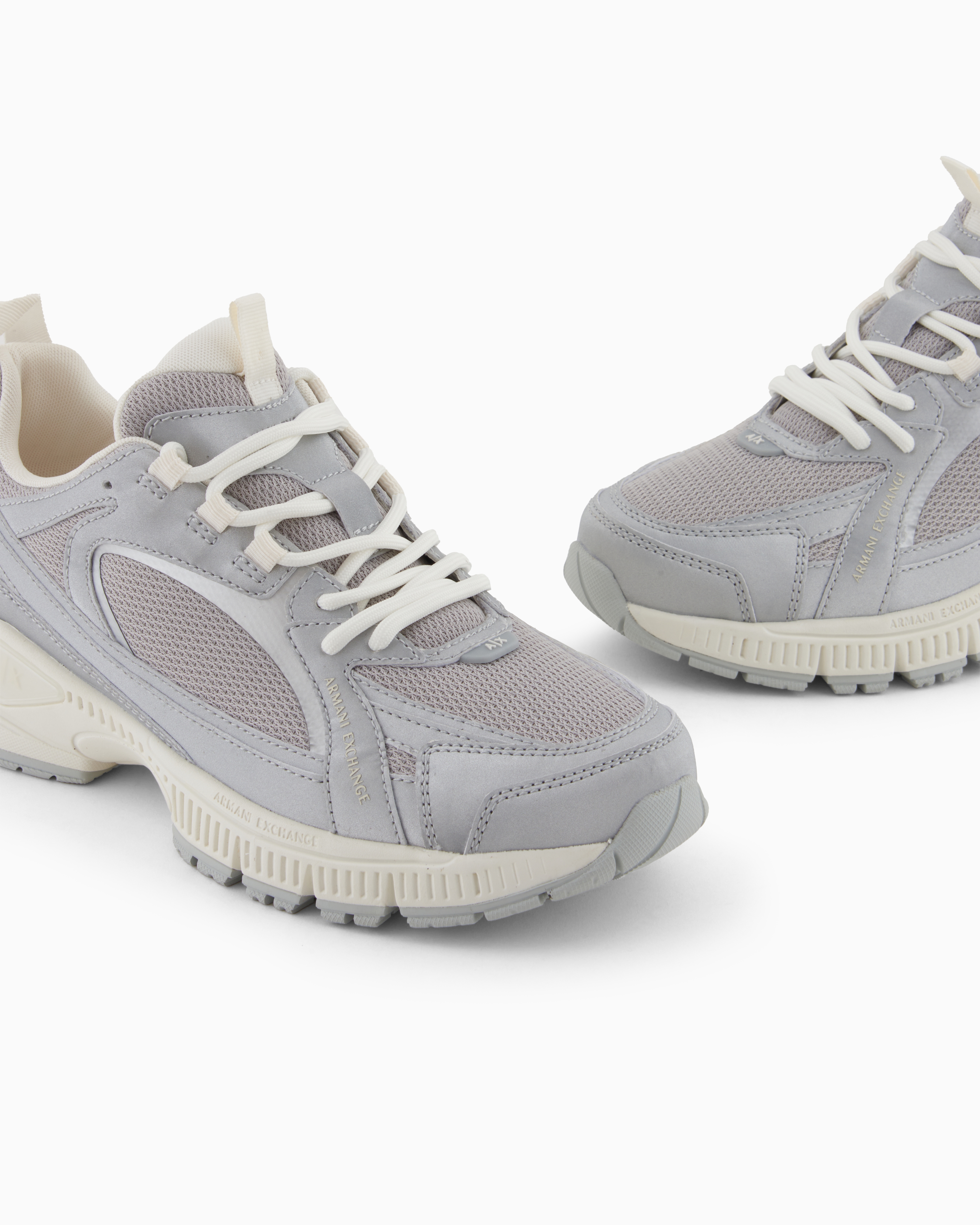 Armani Exchange - Chunky sneakers with a mix of materials, Man, Silver, Size: